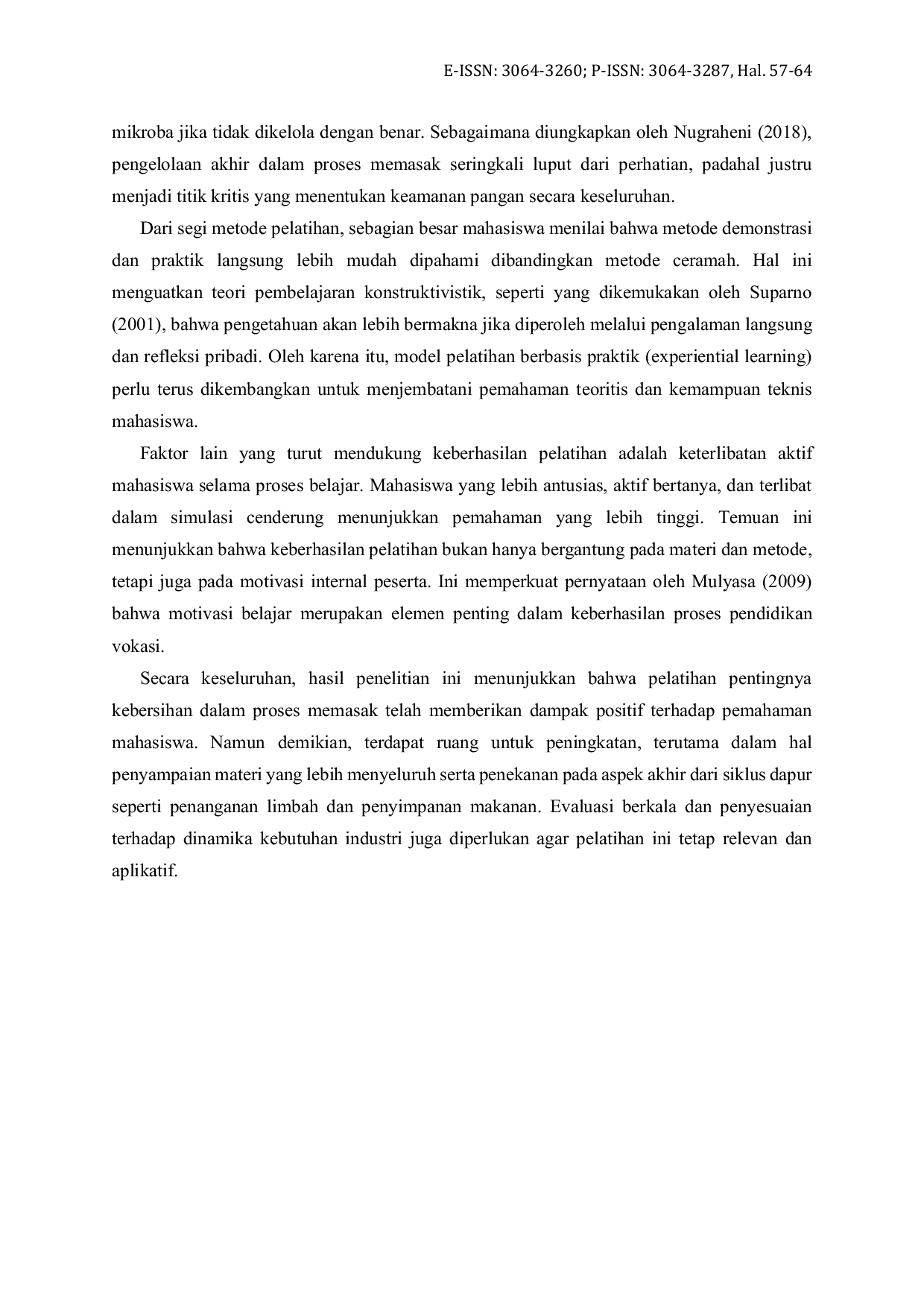 JURIS Pemahaman Mahasiswa Stiepar Yapari tentang Materi Pelatihan Pentingnya Kebersihan dalam Proses Memasak