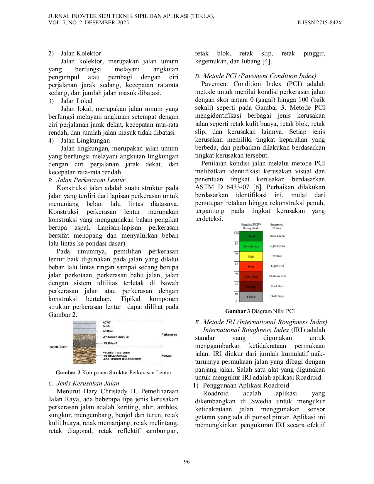 JURIS Analisis Nilai Tingkat Kerusakan Permukaan Jalan Perkerasan Lentur Menggunakan Metode PCI Dan IRI