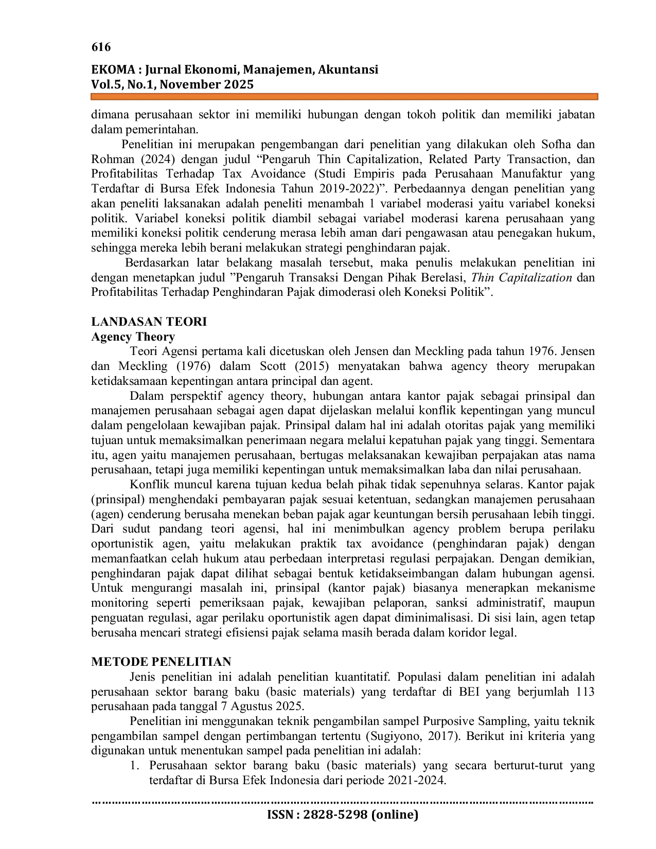 JURIS Pengaruh Transaksi Dengan Pihak Berelasi Thin Capitalization Dan Profitabilitas Terhadap Penghindaran Pajak Dimoderasi Oleh Koneksi Politik