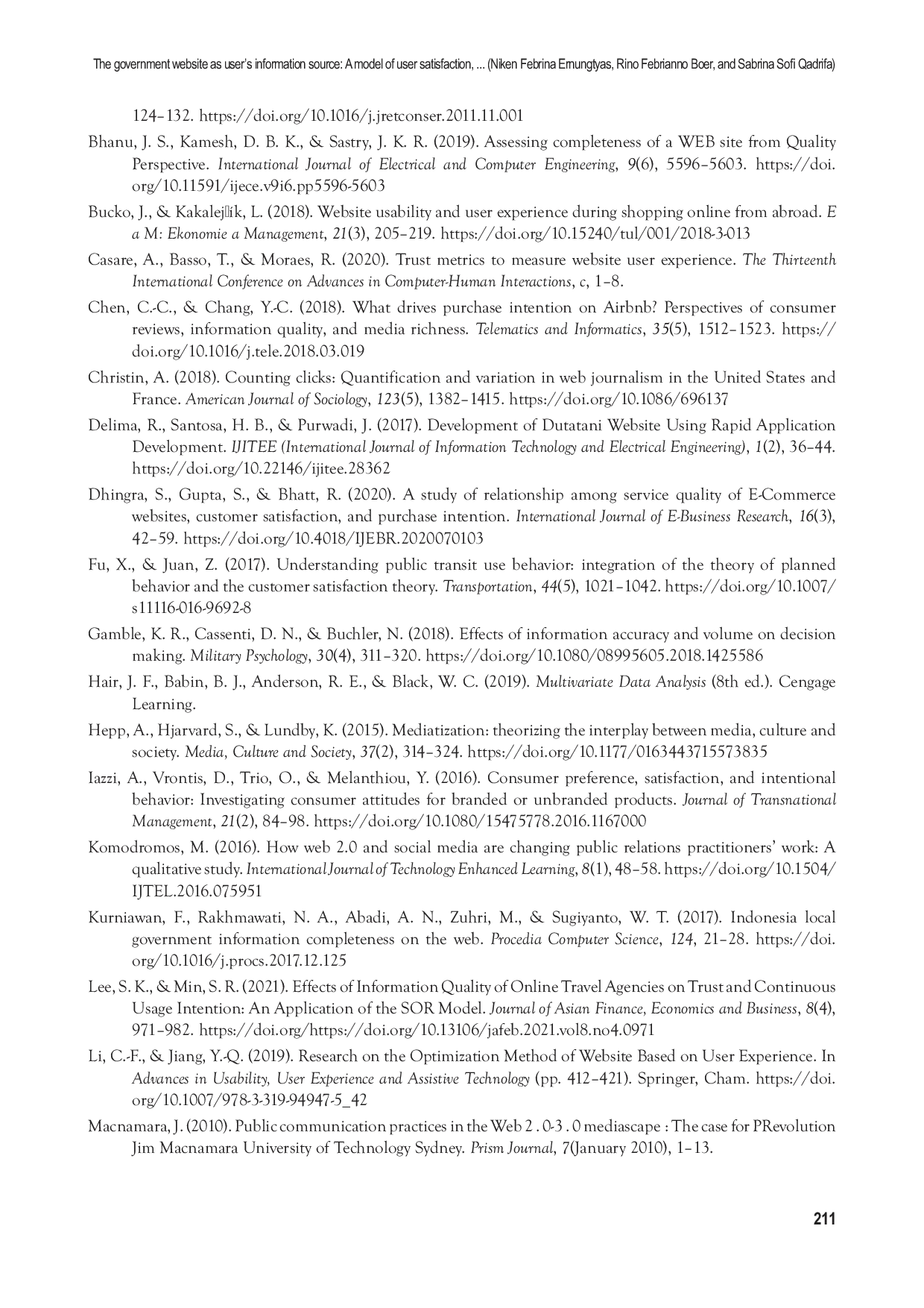 JURIS The government website as user s information source A model of user satisfaction information and system quality