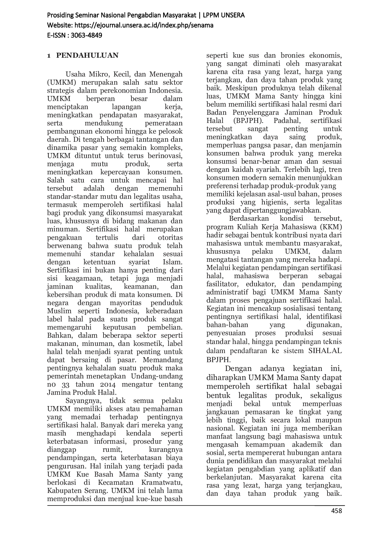 JURIS Pendampingan Sertifikat Halal Produk Umkm Kue Basah Mama Santy Di Desa Kramatwatu Serang