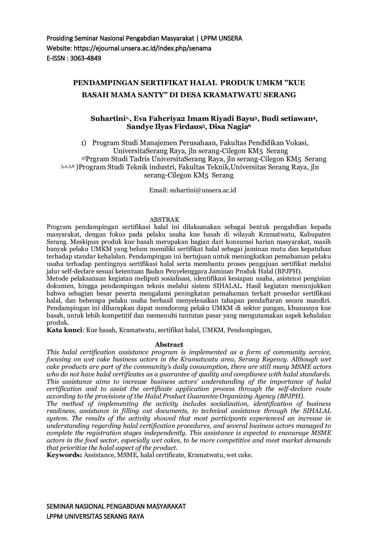 JURIS Pendampingan Sertifikat Halal Produk Umkm Kue Basah Mama Santy Di Desa Kramatwatu Serang