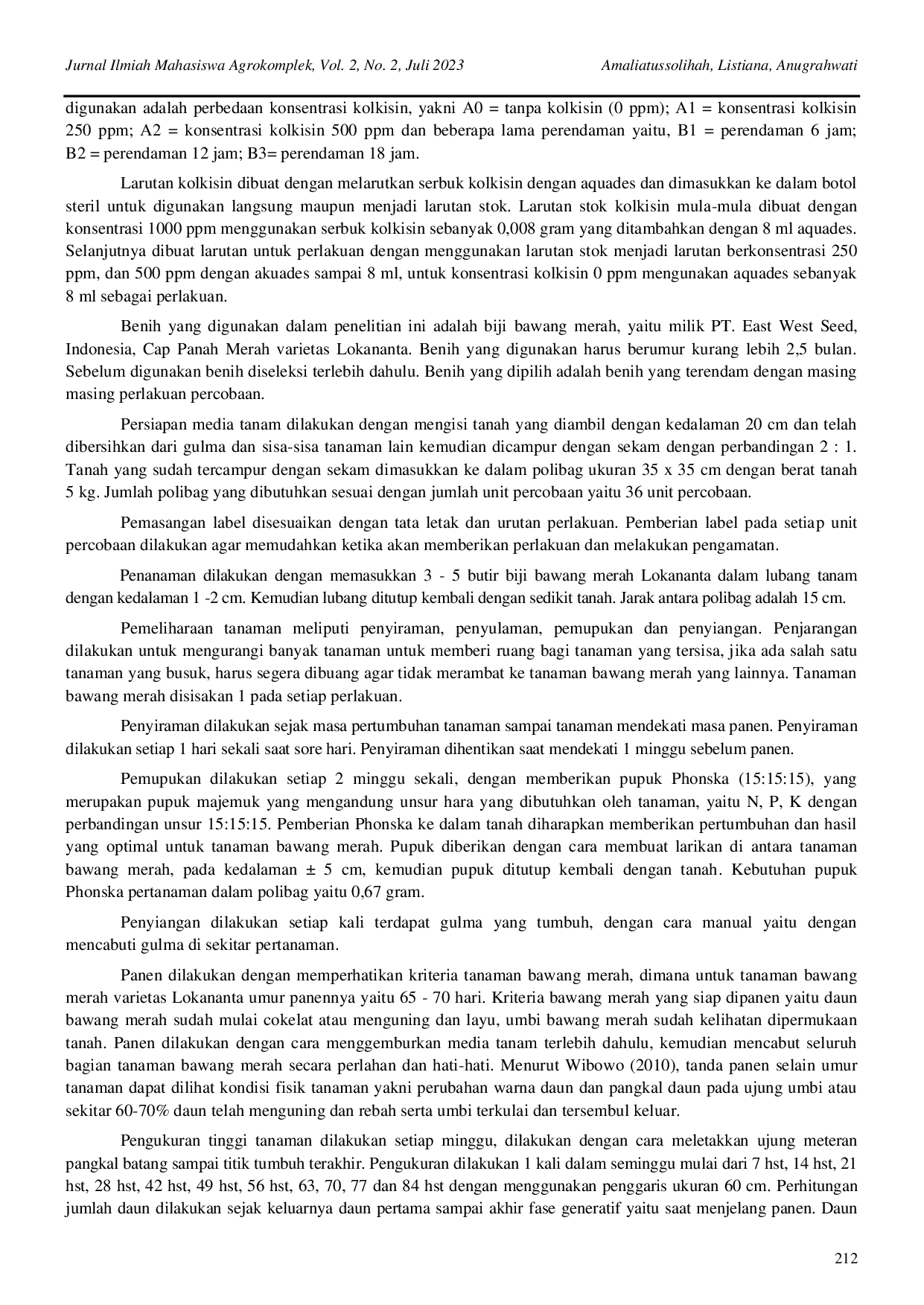 JURIS Keragaan Bawang Merah Allium ascalonicum L Varietas Lokananta Hasil Induksi Poliploid dengan Kolkisin