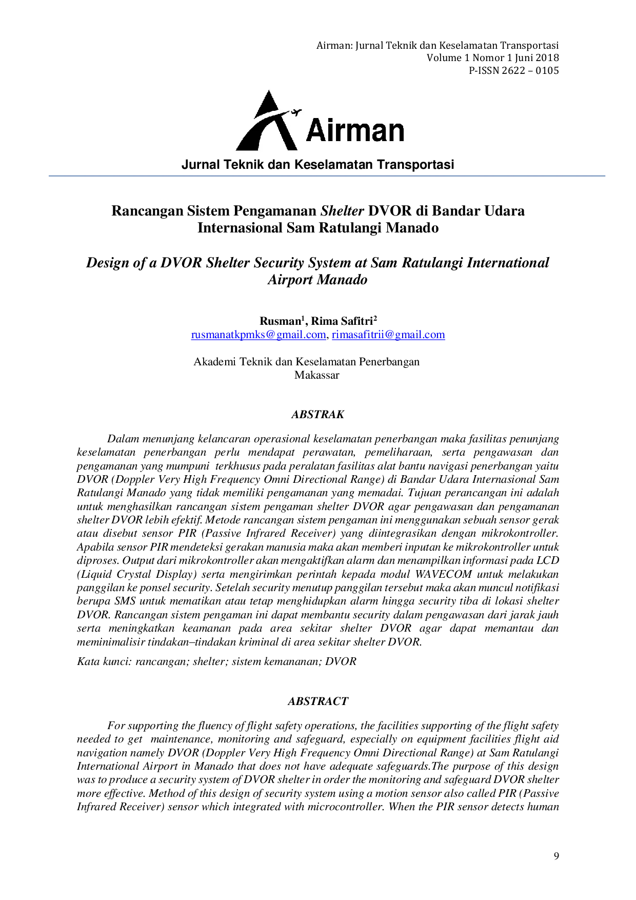 JURIS Design of a DVOR Shelter Security System at Sam Ratulangi International Airport Manado
