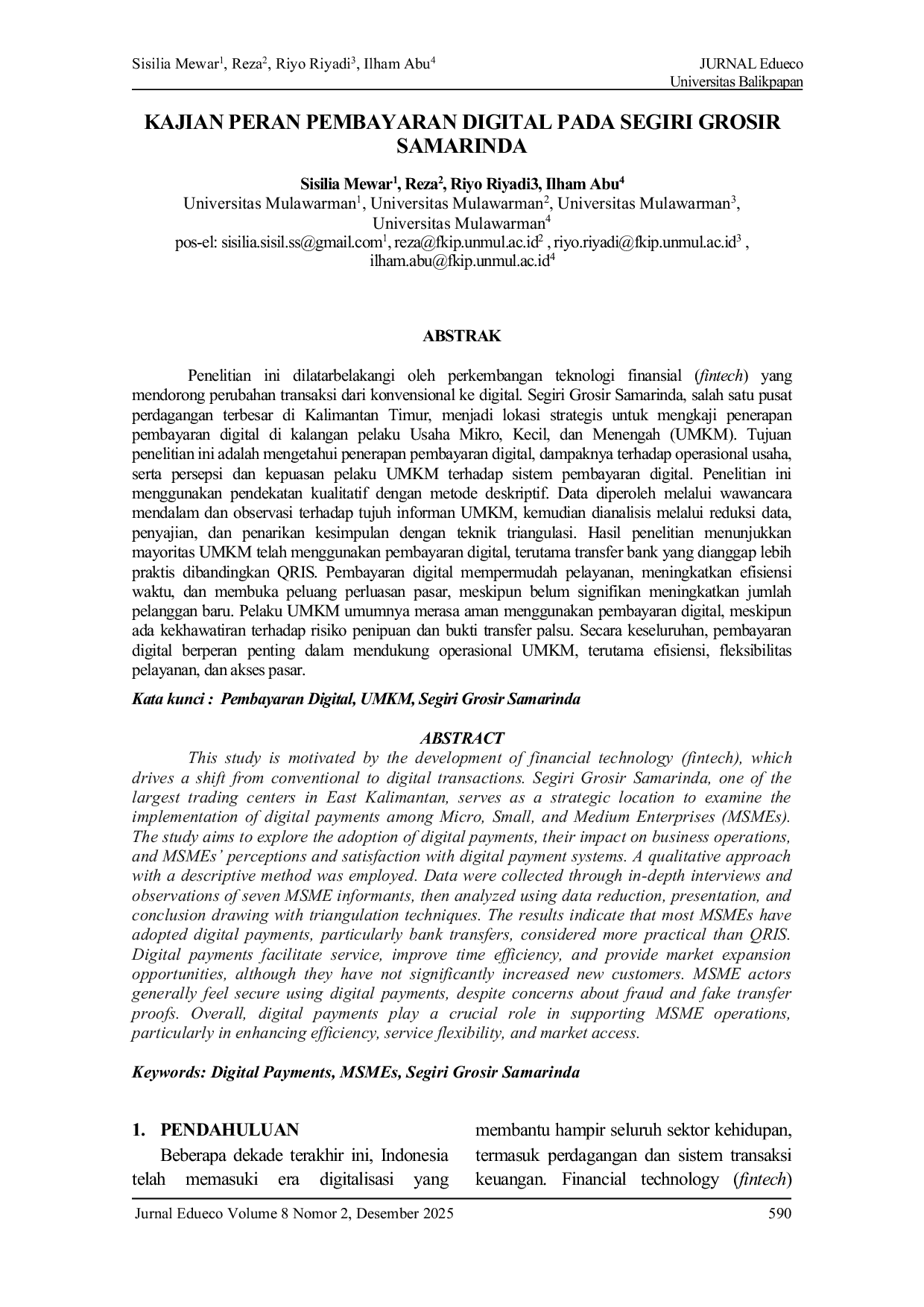 JURIS Kajian Peran Pembayaran Digital pada Segiri Grosir Samarinda