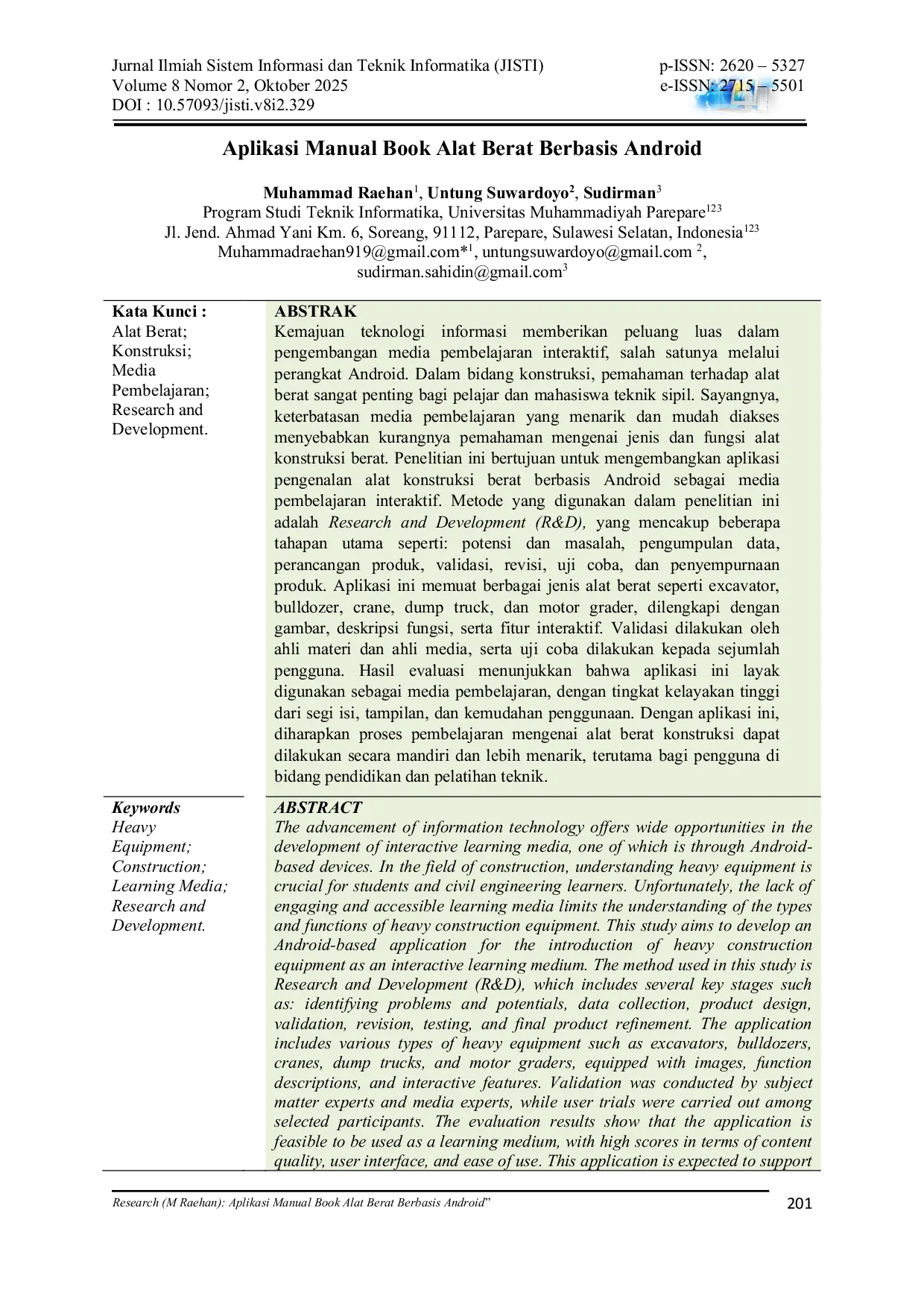JURIS Aplikasi Manual Book Alat Berat Berbasis Android