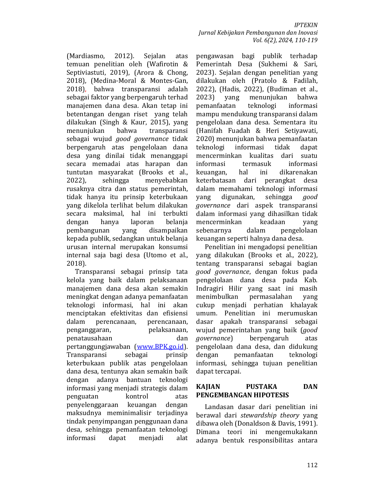 JURIS Penggunaan Teknologi Informasi Sebagai Moderasi Atas Transparansi Good Governance Dalam Pengelolaan Dana Desa