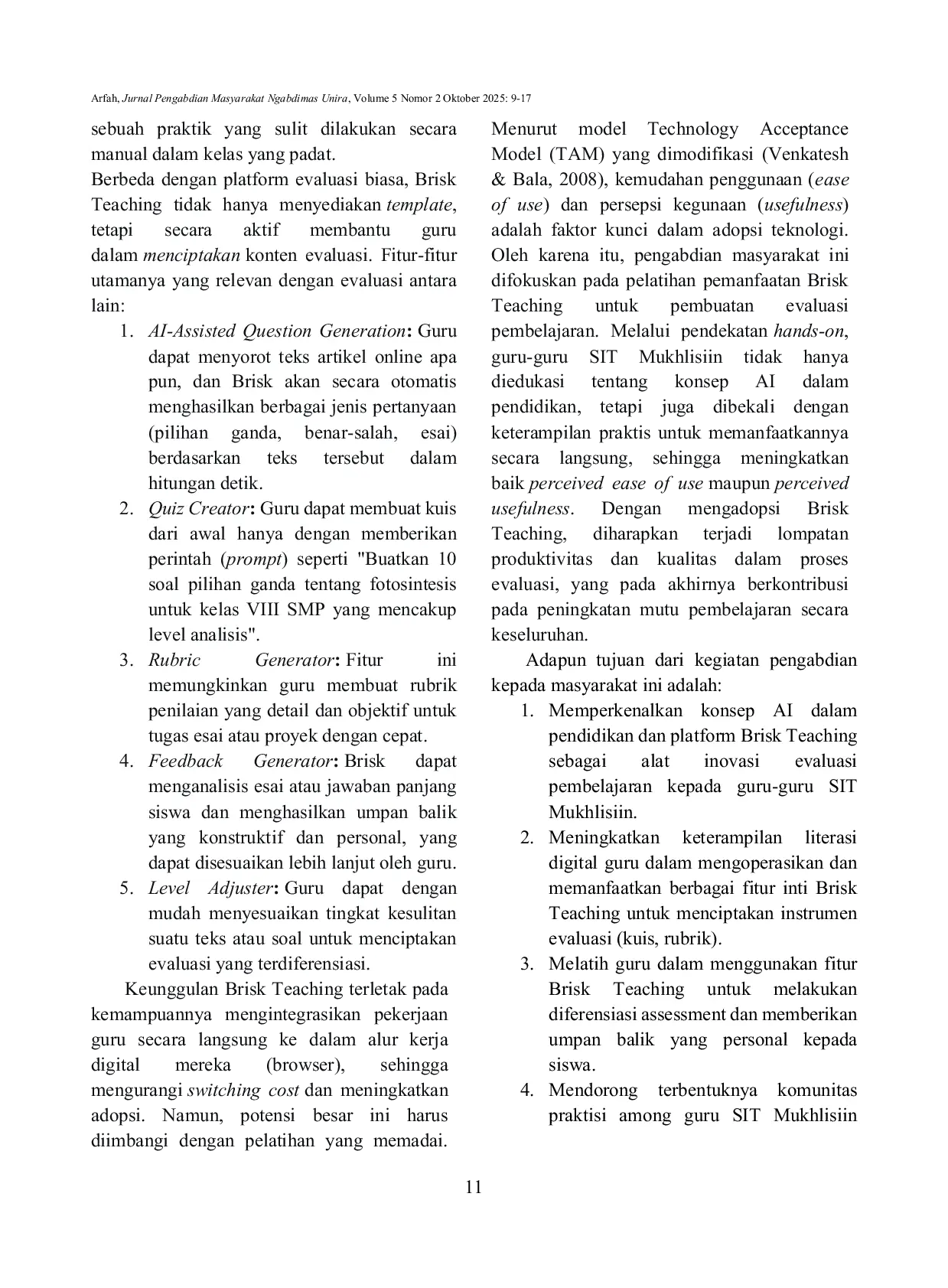 JURIS Pelatihan Pembuatan Evaluasi Pembelajaran Berbasis Kecerdasan Buatan AI Menggunakan Brisk Teaching bagi Guru Guru Sekolah Islam Terpadu Mukhlisiin Kabupaten Gowa