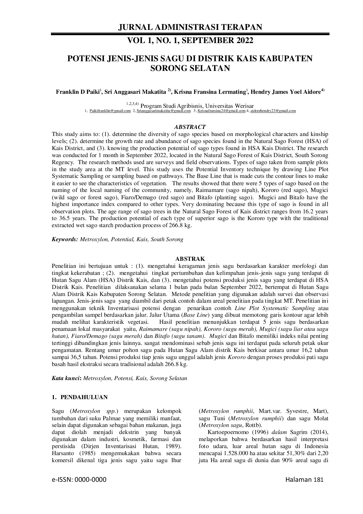 JURIS POTENSI JENIS JENIS SAGU di DISTRIK KAIS KABUPATEN SORONG SELATAN