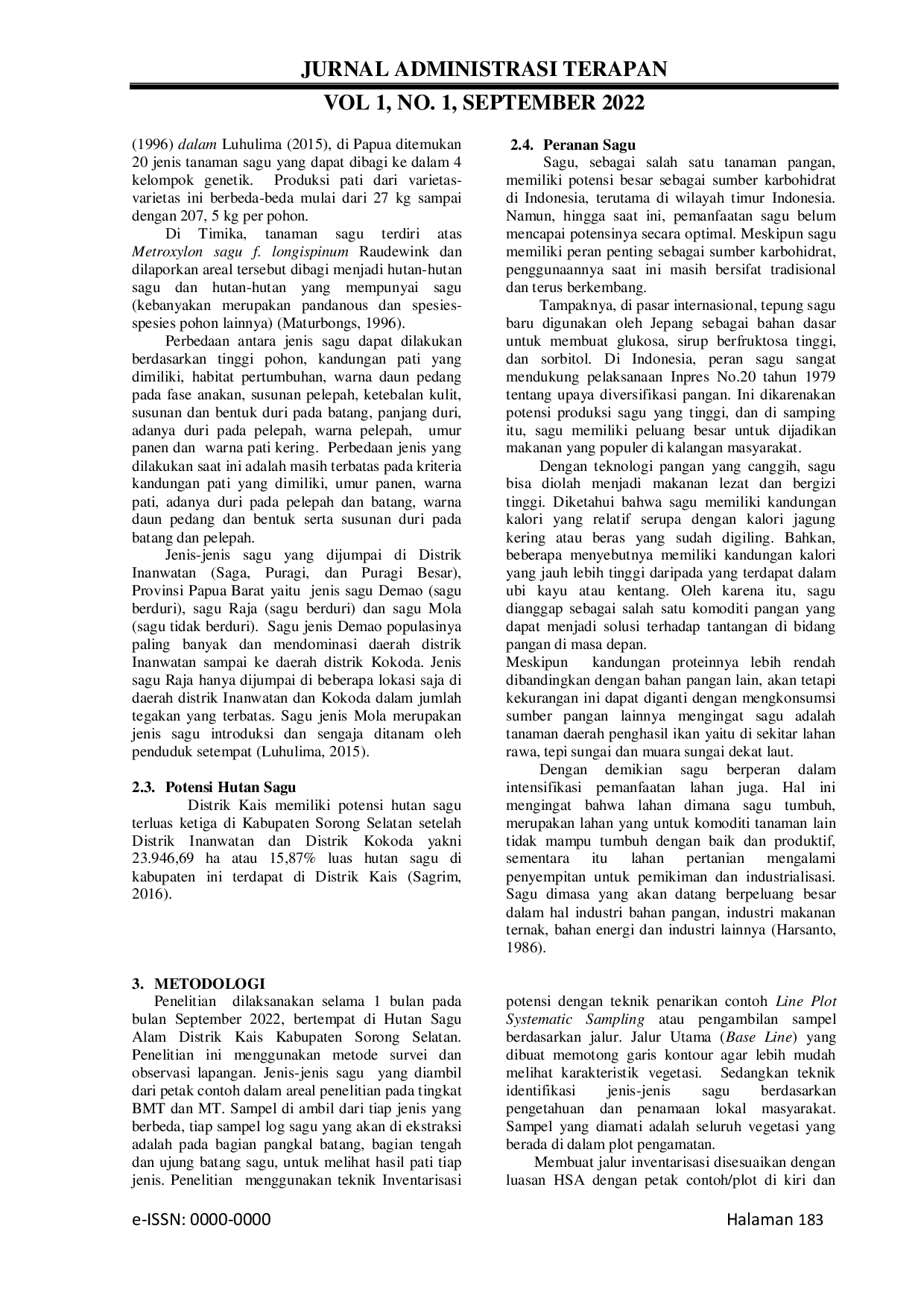 JURIS POTENSI JENIS JENIS SAGU di DISTRIK KAIS KABUPATEN SORONG SELATAN