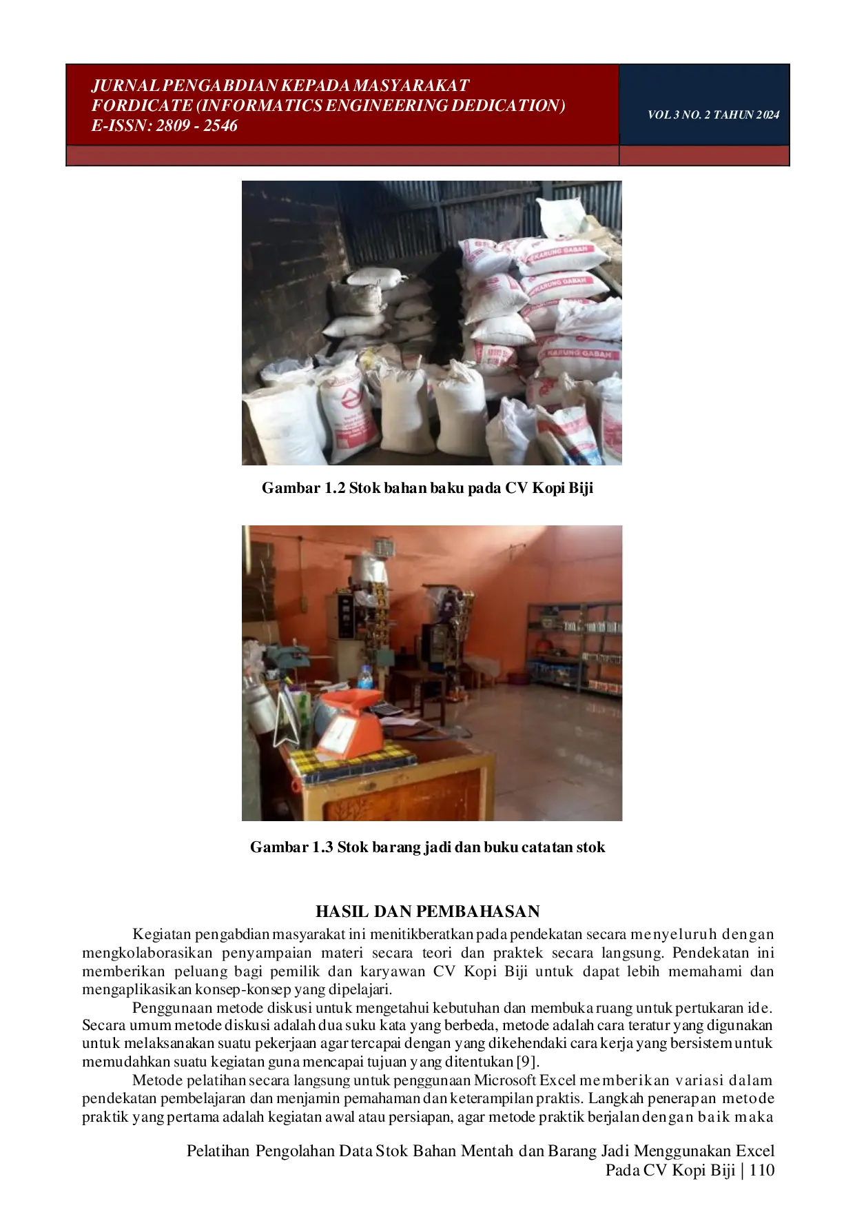 JURIS Pelatihan Pengolahan Data Stok Bahan Mentah dan Barang Jadi Menggunakan Excel Pada CV Kopi Biji