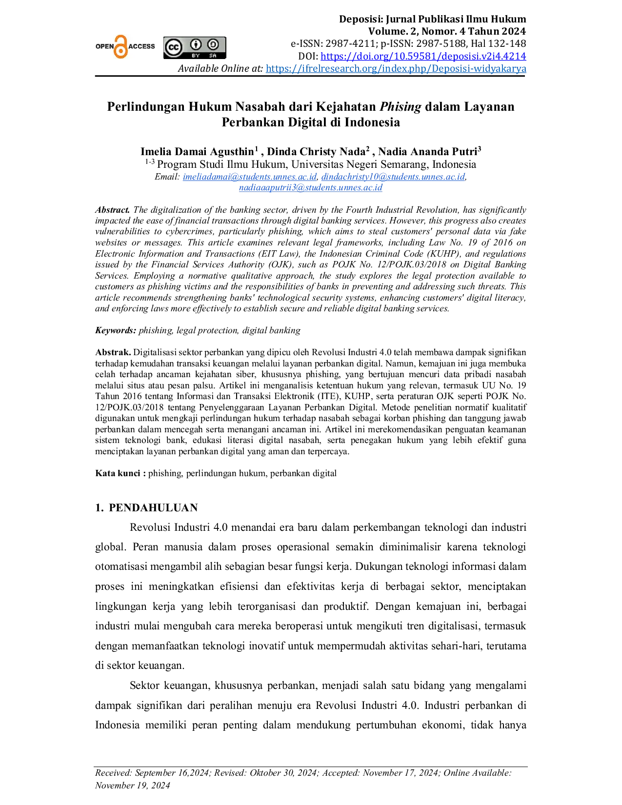 JURIS Perlindungan Hukum Nasabah dari Kejahatan Phising dalam Layanan Perbankan Digital di Indonesia