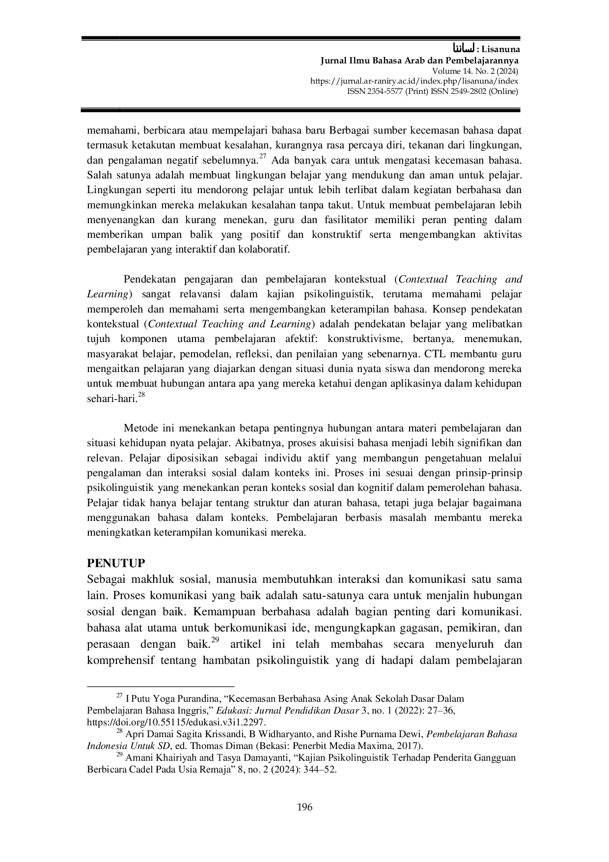 JURIS Hambatan Psikolinguistik dalam Pembelajaran Bahasa Arab