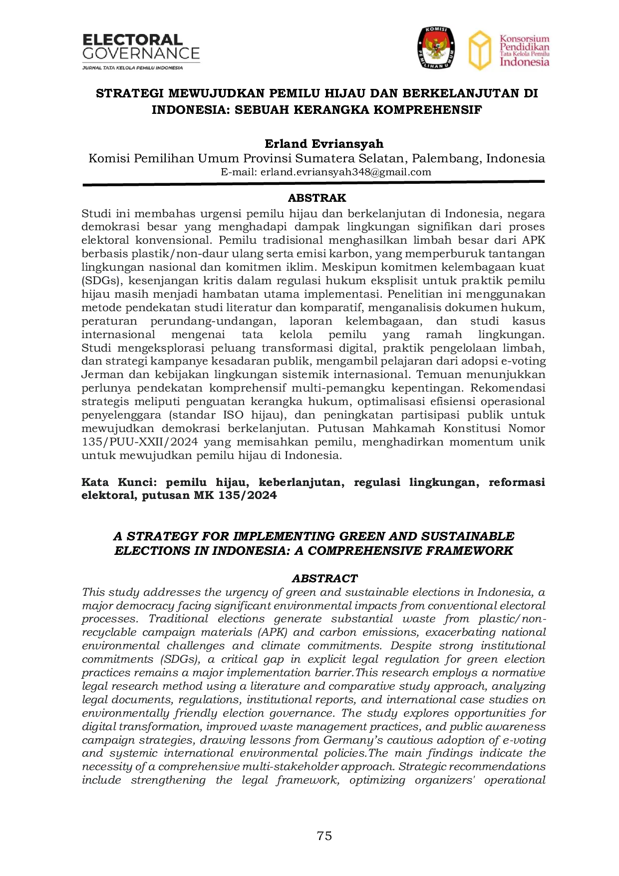 JURIS Strategi Mewujudkan Pemilu Hijau Dan Berkelanjutan Di Indonesia Sebuah Kerangka Komprehensif