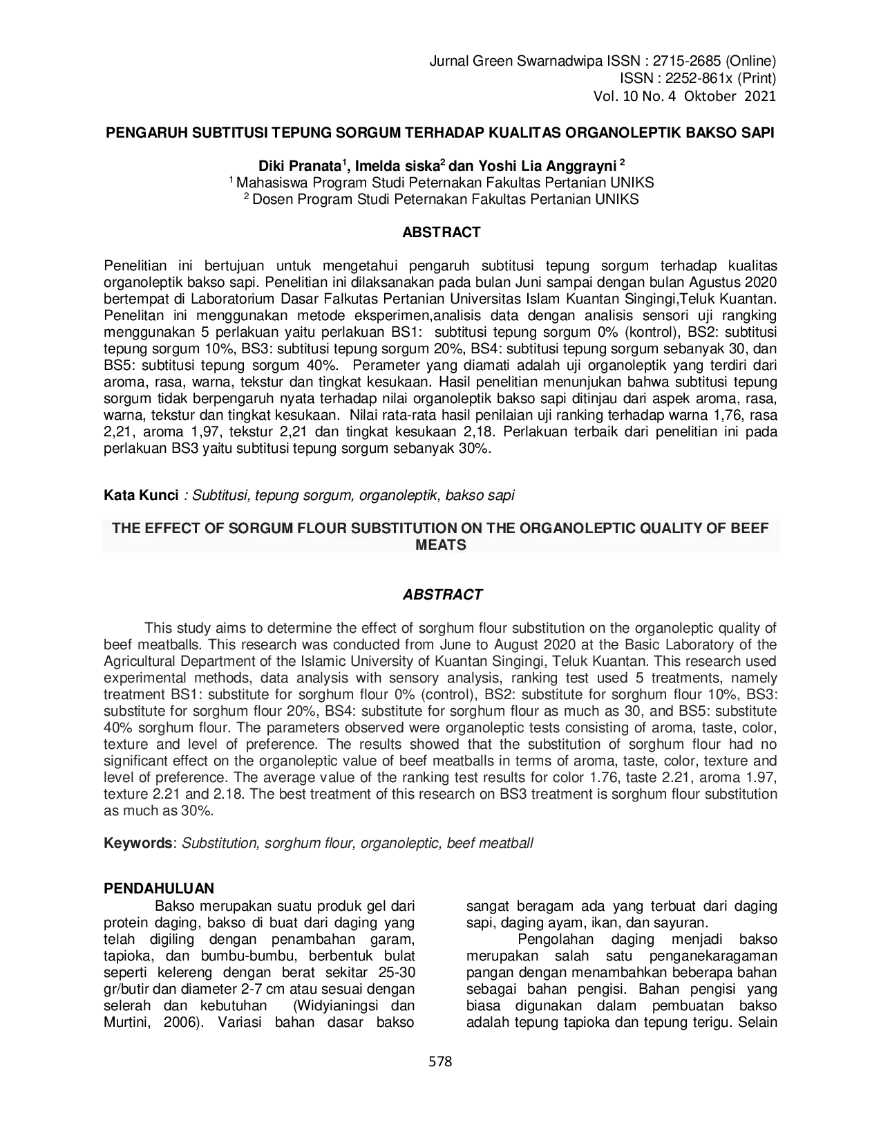 juris Pengaruh Substitusi Tepung Sorgum Terhadap Kualitas Organoleptik Bakso Sapi