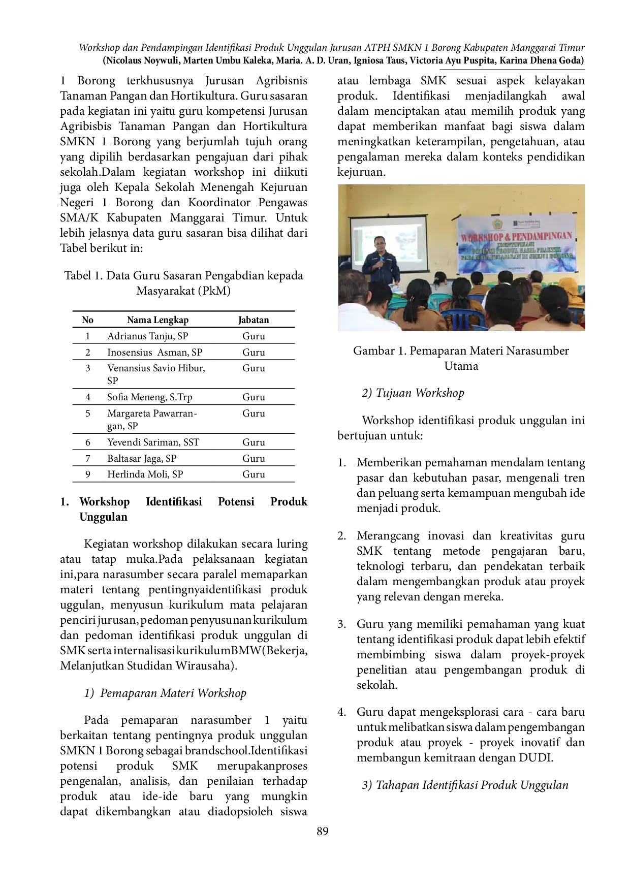 JURIS Workshop dan Pendampingan Identifikasi Produk Unggulan Jurusan ATPH SMKN 1 Borong Kabupaten Manggarai Timur