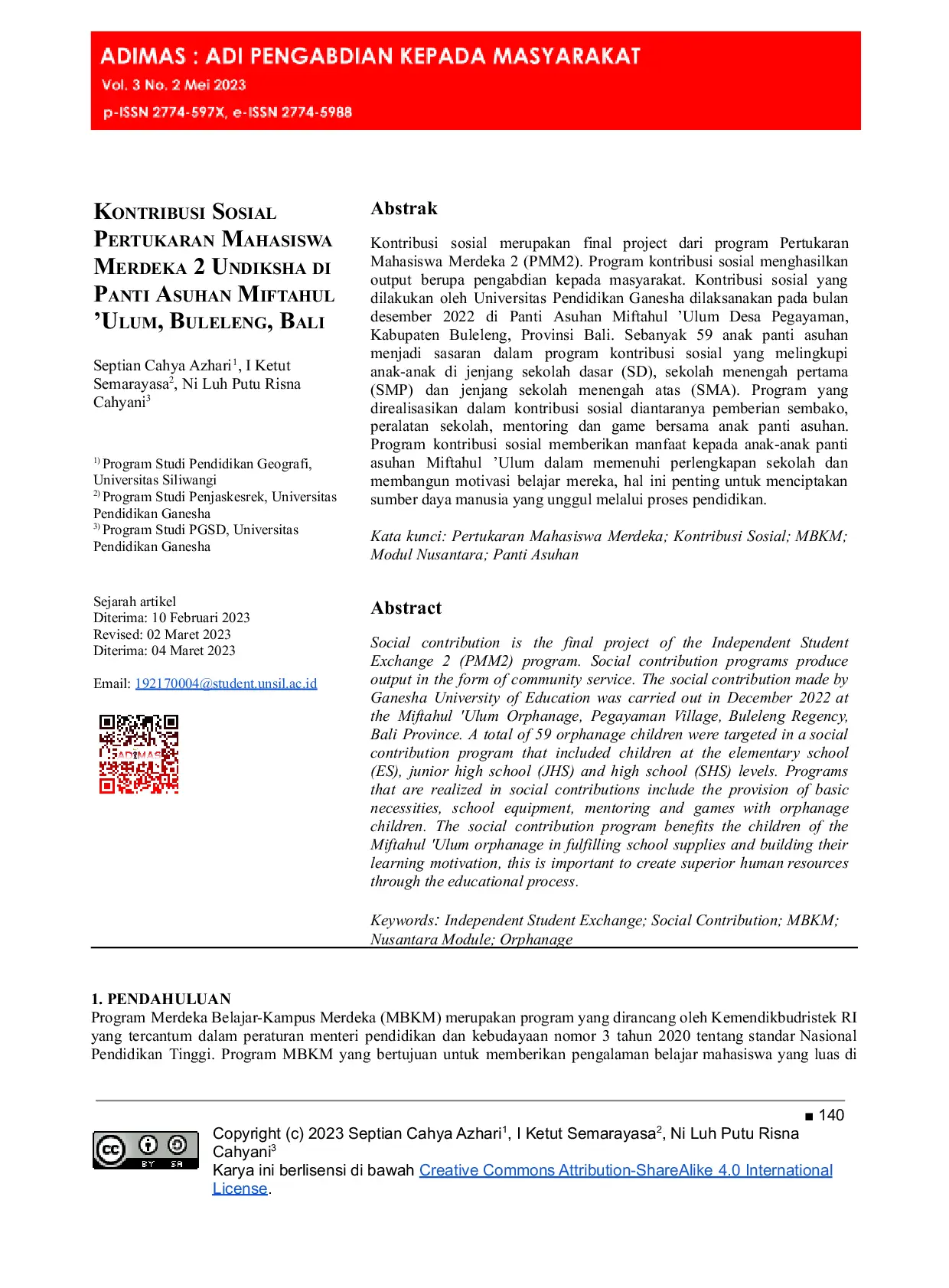 JURIS Kontribusi Sosial Pertukaran Mahasiswa Merdeka 2 Undiksha di Panti Asuhan Miftahul Ulum Buleleng Bali