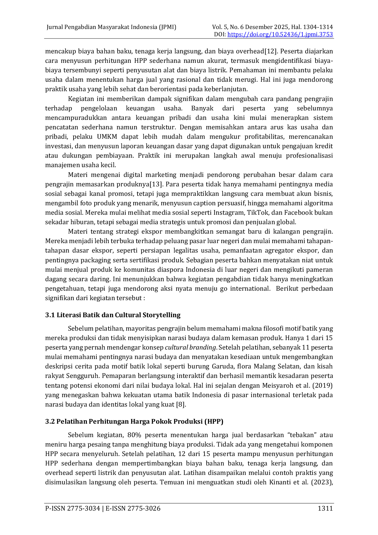 JURIS Pendampingan Pengrajin Batik Desa Sengguruh Kepanjen Kabupaten Malang Jawa Timur Menuju Pasar Internasional Melalui Penguatan Manajemen Usaha