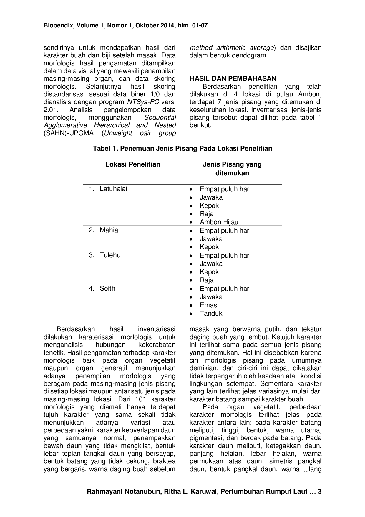 JURIS HUBUNGAN KEKERABATAN FENETIK VARIETAS PISANG Musa sp DI PULAU AMBON