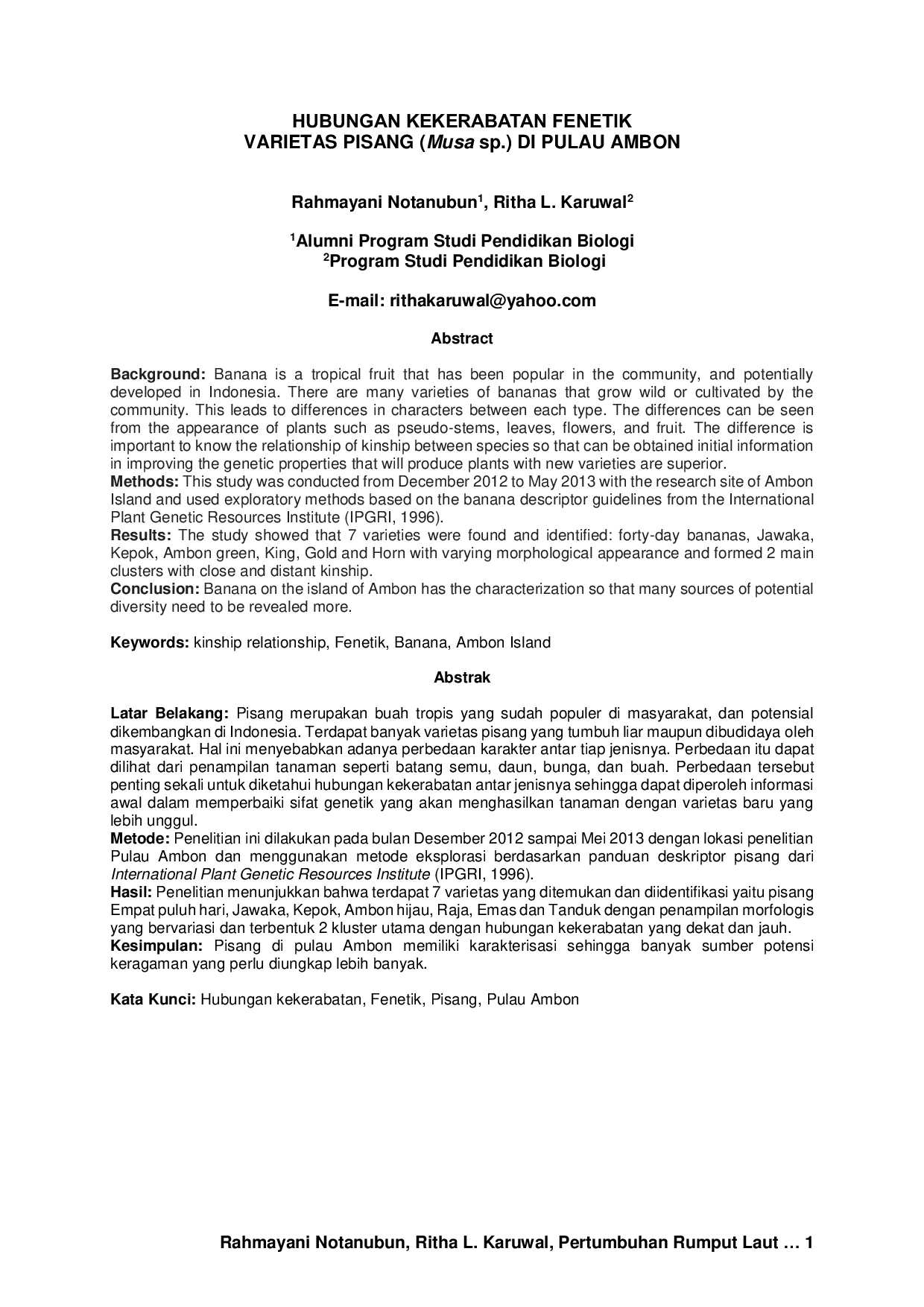 JURIS HUBUNGAN KEKERABATAN FENETIK VARIETAS PISANG Musa sp DI PULAU AMBON