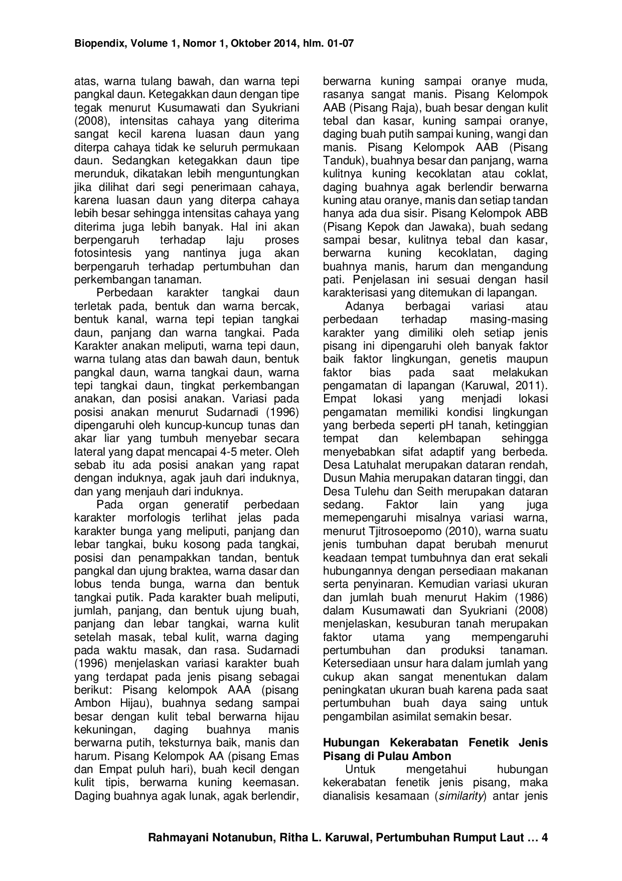 JURIS HUBUNGAN KEKERABATAN FENETIK VARIETAS PISANG Musa sp DI PULAU AMBON