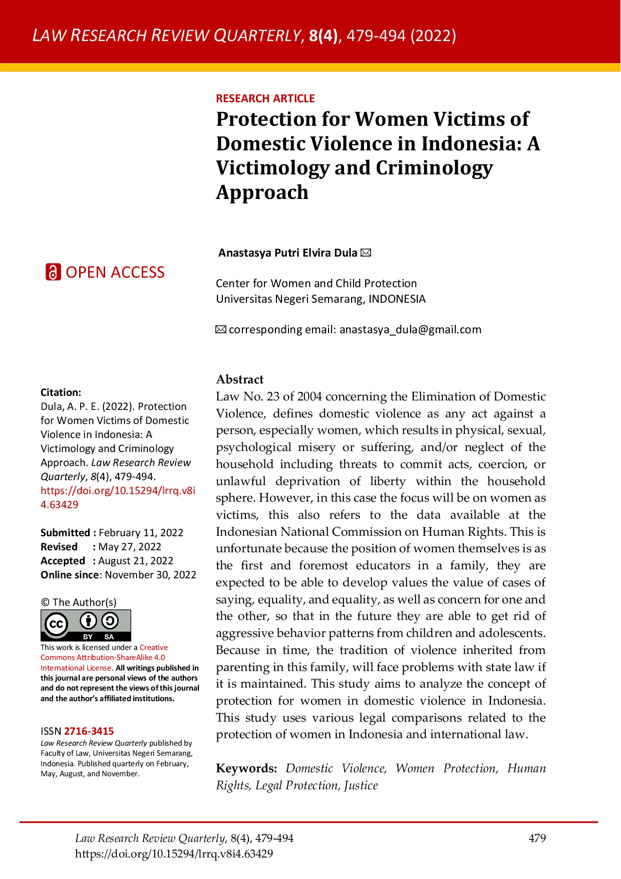 JURIS Protection for Women Victims of Domestic Violence in Indonesia A Victimology and Criminology Approach