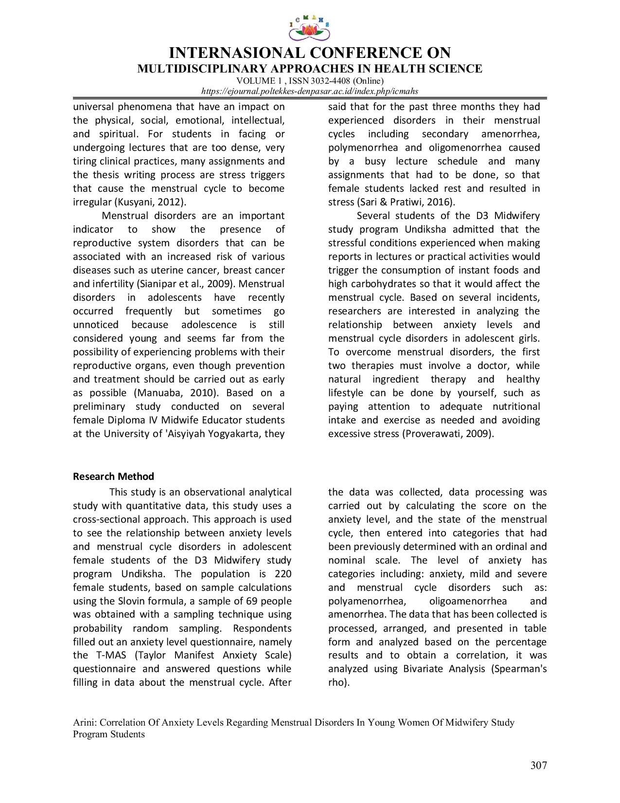 JURIS Correlation Of Anxiety Levels Regarding Menstrual Disorders In Young Women Of Midwifery Study Program Students