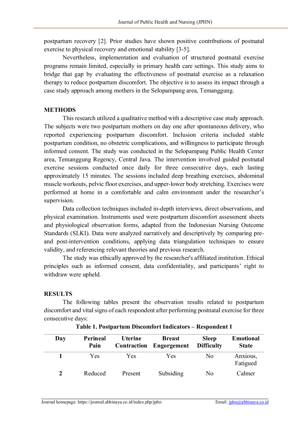 JURIS The Effectiveness of Relaxation Therapy Postnatal Exercise in Reducing Postpartum Discomfort