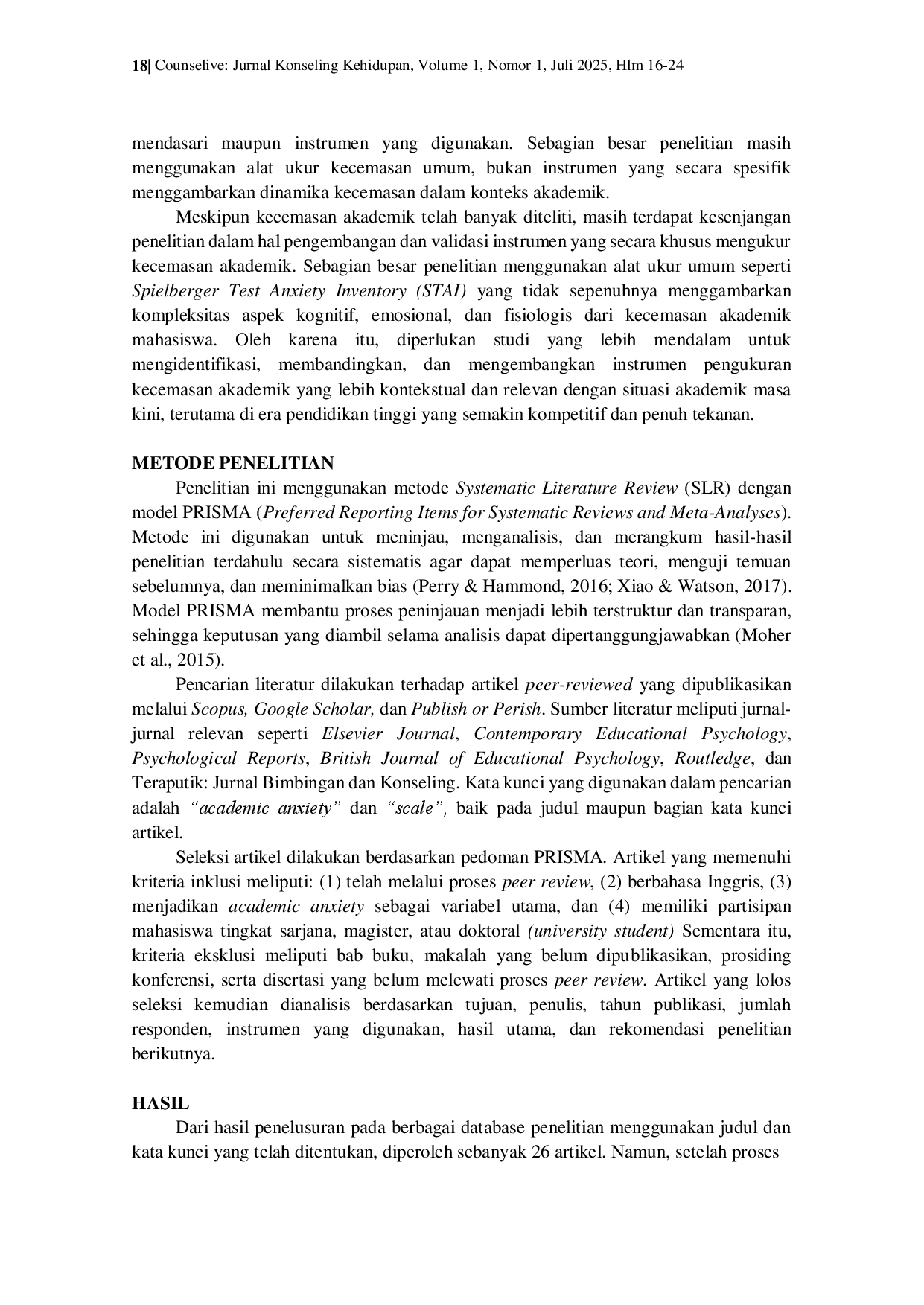 juris Instrumen Kecemasan Akademik A Systematic Literature Review