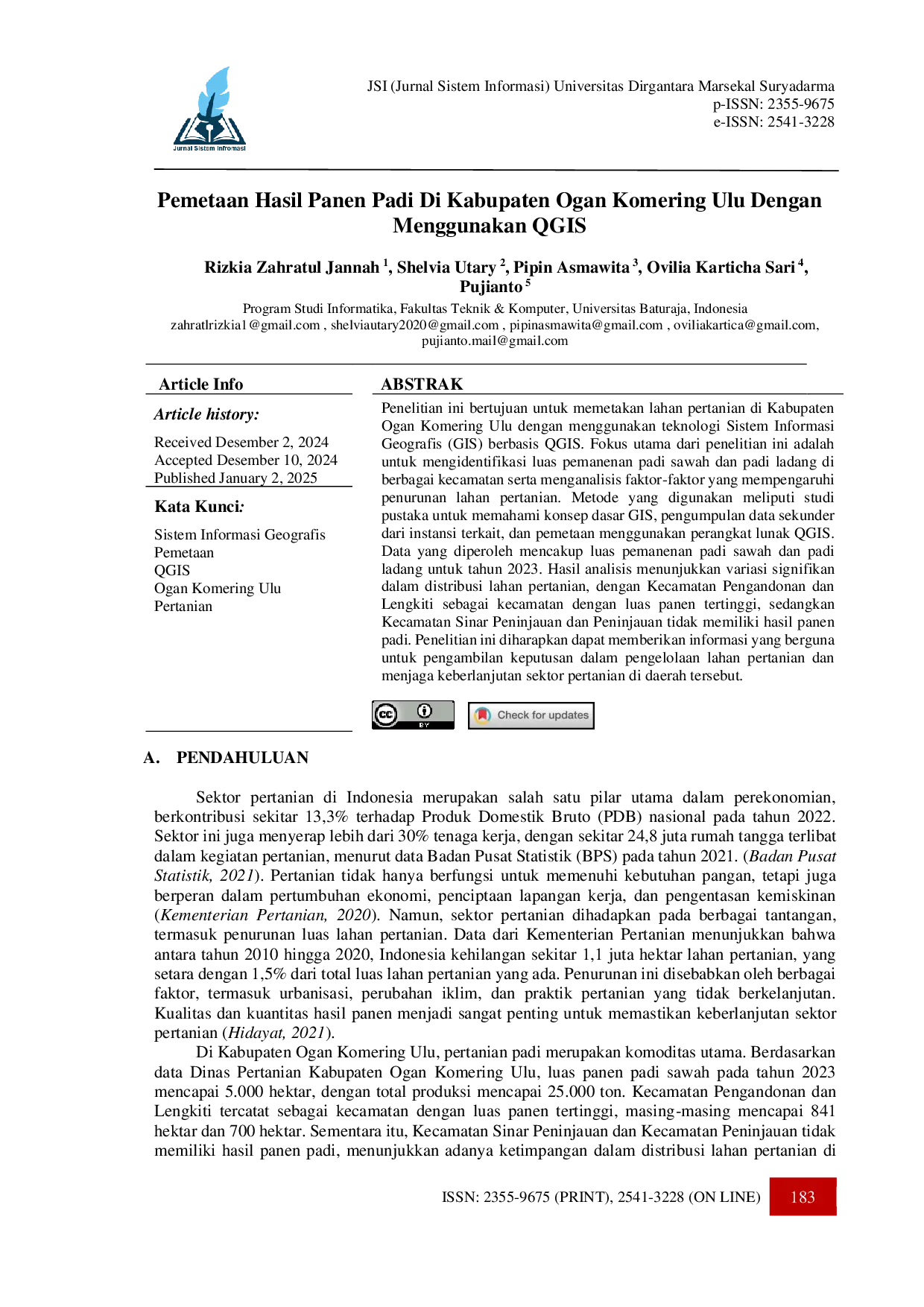 JURIS Pemetaan Hasil Panen Padi Di Kabupaten Ogan Komering Ulu Dengan Menggunakan Qgis