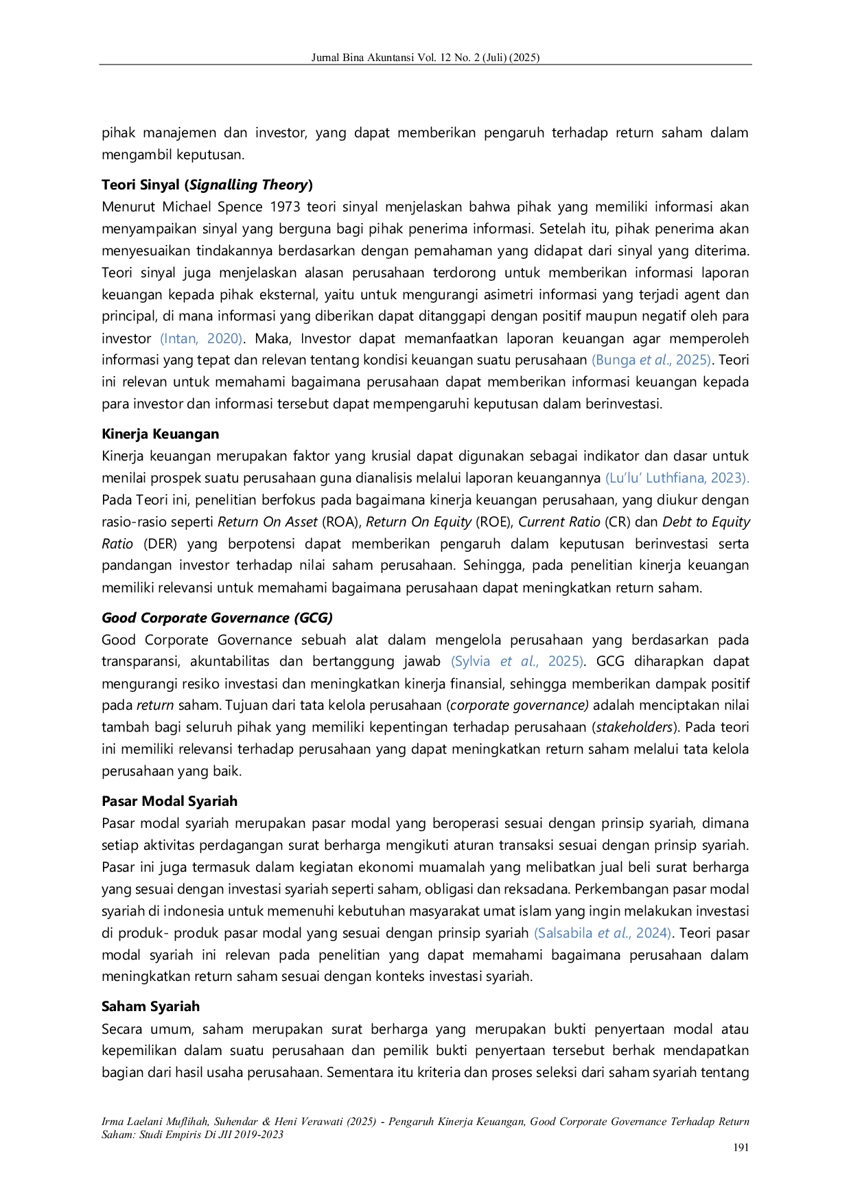 JURIS Pengaruh Kinerja Keuangan Good Corporate Governance Terhadap Return Saham Studi Empiris Di JII 2019 2023