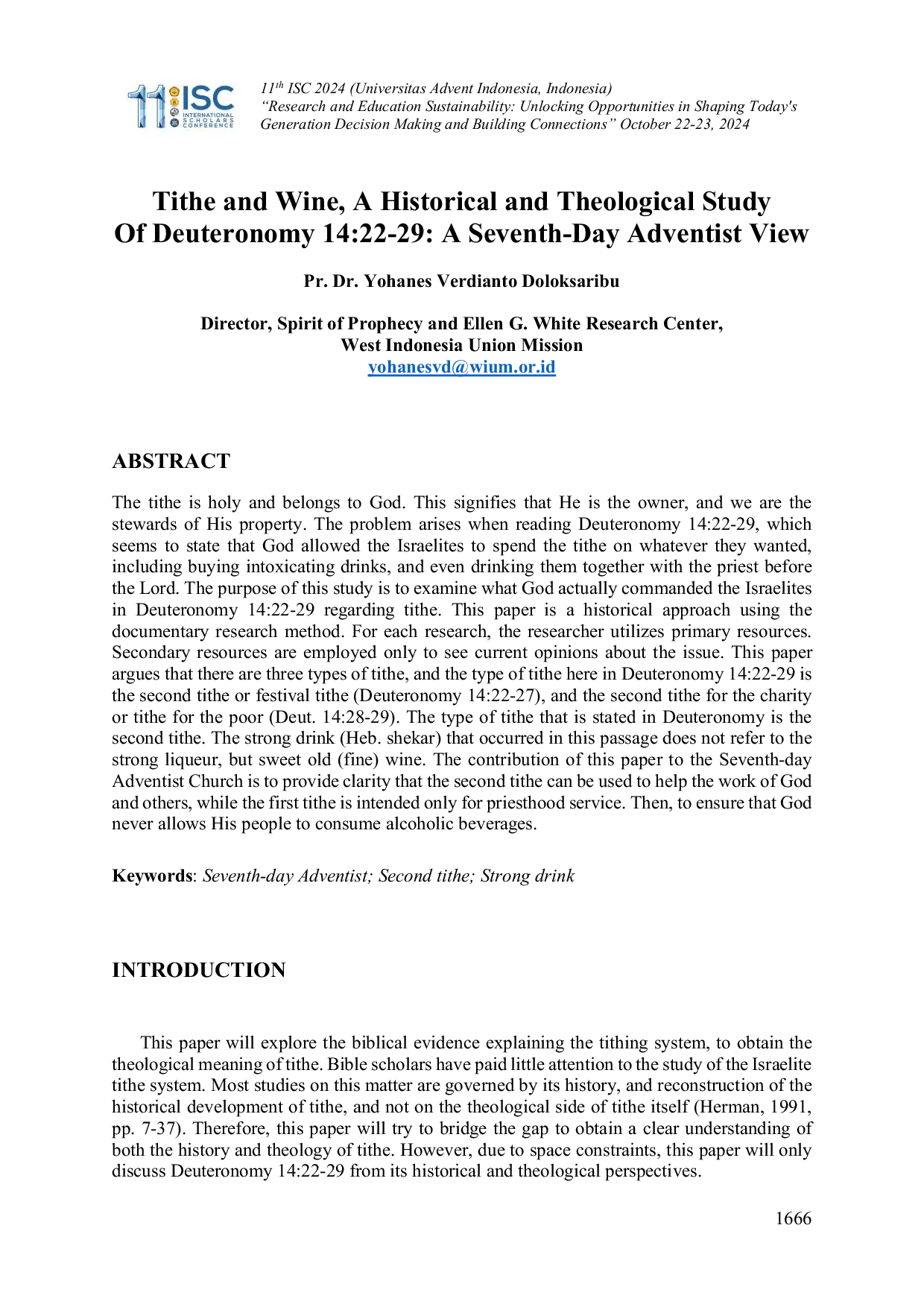 JURIS Tithe and Wine A Historical and Theological Study Of Deuteronomy 14 22 29 A Seventh Day Adventist View