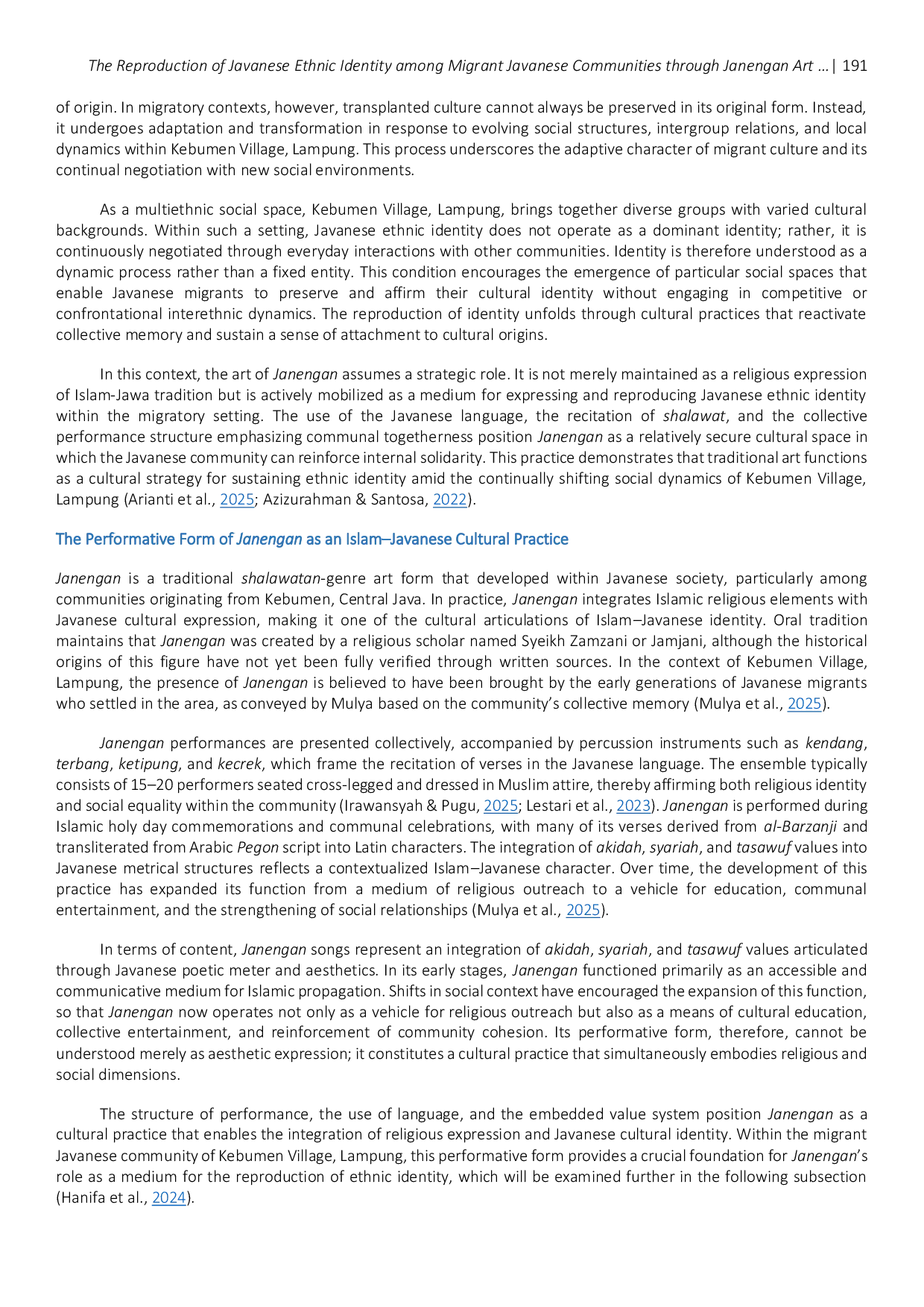 JURIS The Reproduction of Javanese Ethnic Identity among Migrant Javanese Communities through Janengan Art in Kebumen Village Lampung