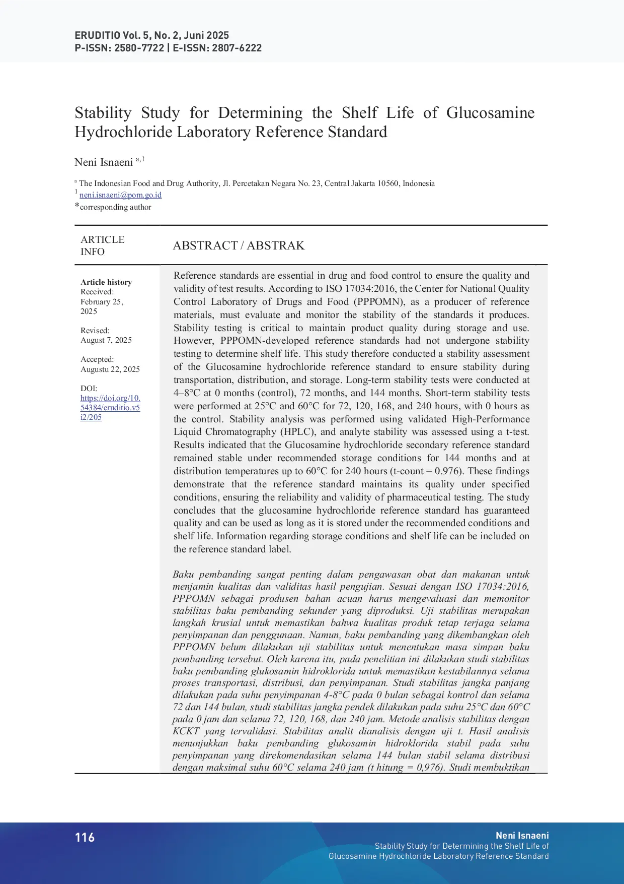 JURIS Stability Study of Glucosamine Hydrochloride Reference Standard Application of ISO 17034 2016 in Ensuring the Quality and Validity of Pharmaceutical Testing