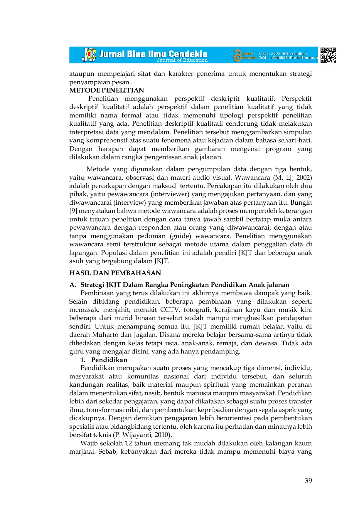 JURIS Strategi Pendidikan Anak Jalanan Oleh Jaringan Kemanusiaan Jawa Timur JKJT di Kota Malang