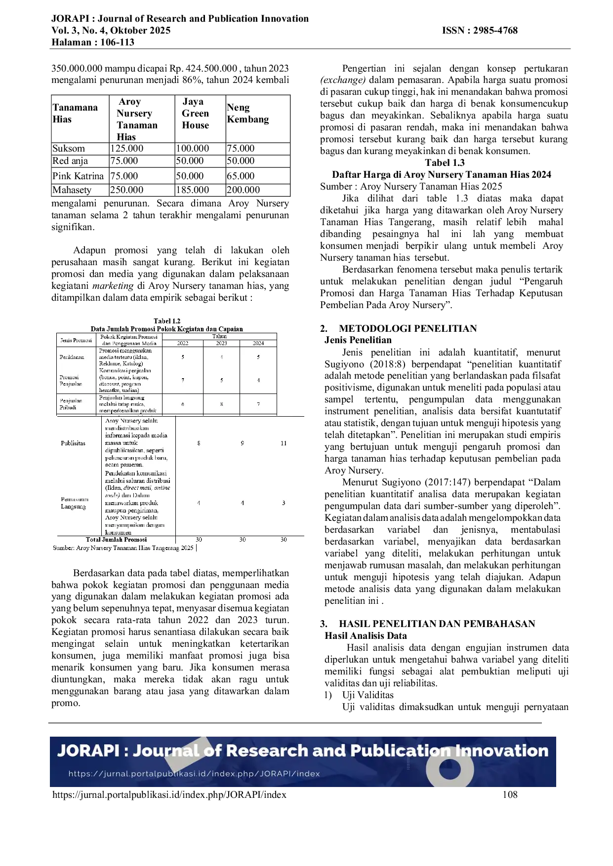 JURIS Pengaruh Promosi Dan Harga Tanaman Hias Terhadap Keputusan Pembelian Pada Aroy Nursery Di Tangerang