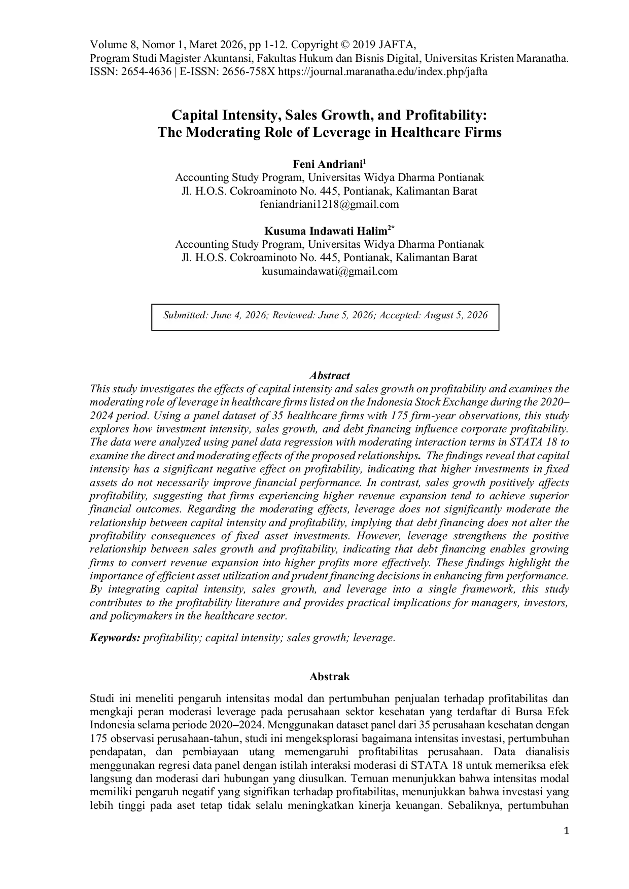 JURIS Capital Intensity Sales Growth and Profitability The Moderating Role of Leverage in Healthcare Firms