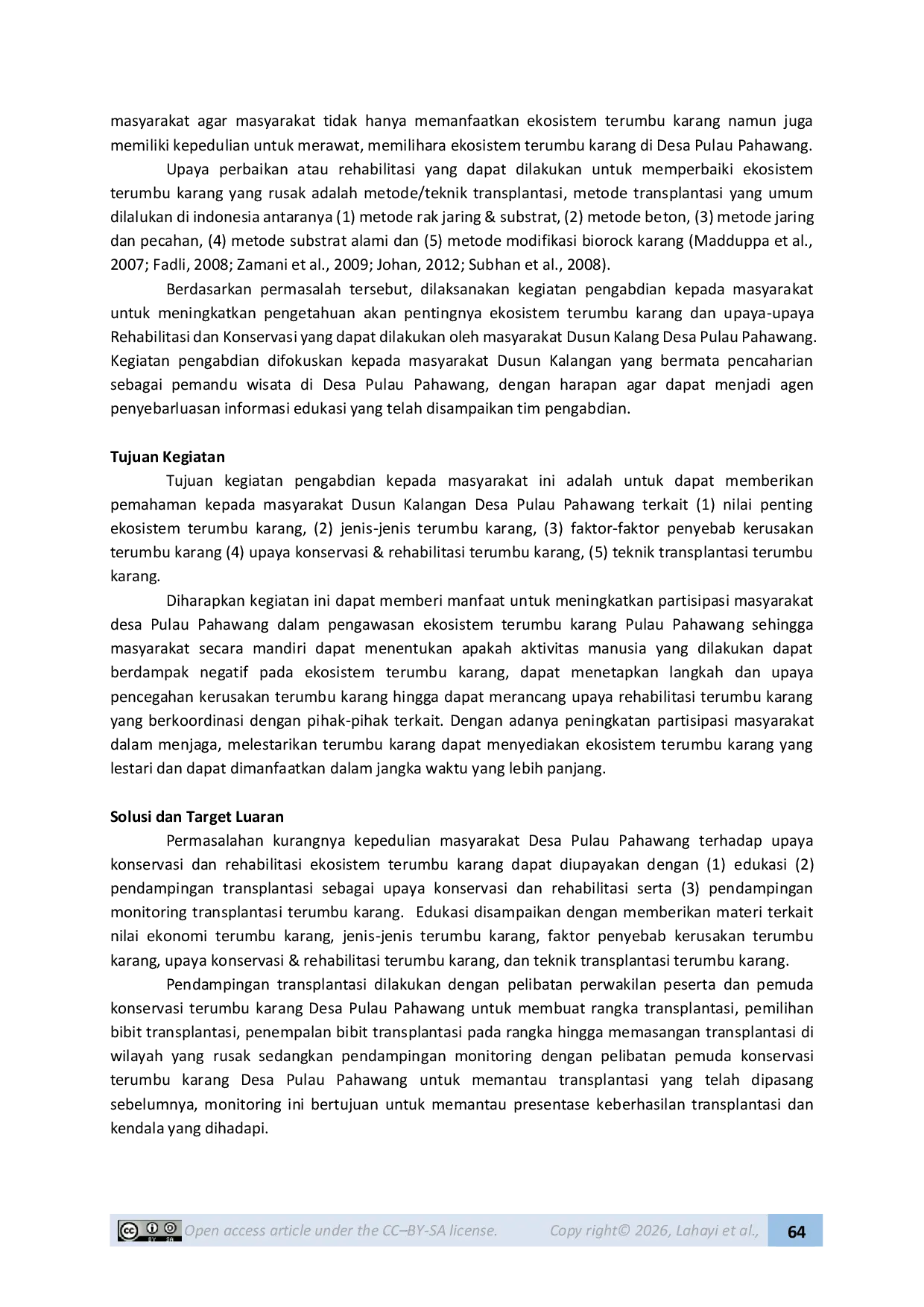 JURIS Transplantasi Terumbu Karang Dusun Kalangan Desa Pulau Pahawang Penguatan Peran Masyarakat Dalam Konservasi dan Rehabilitasi Terumbu Karang