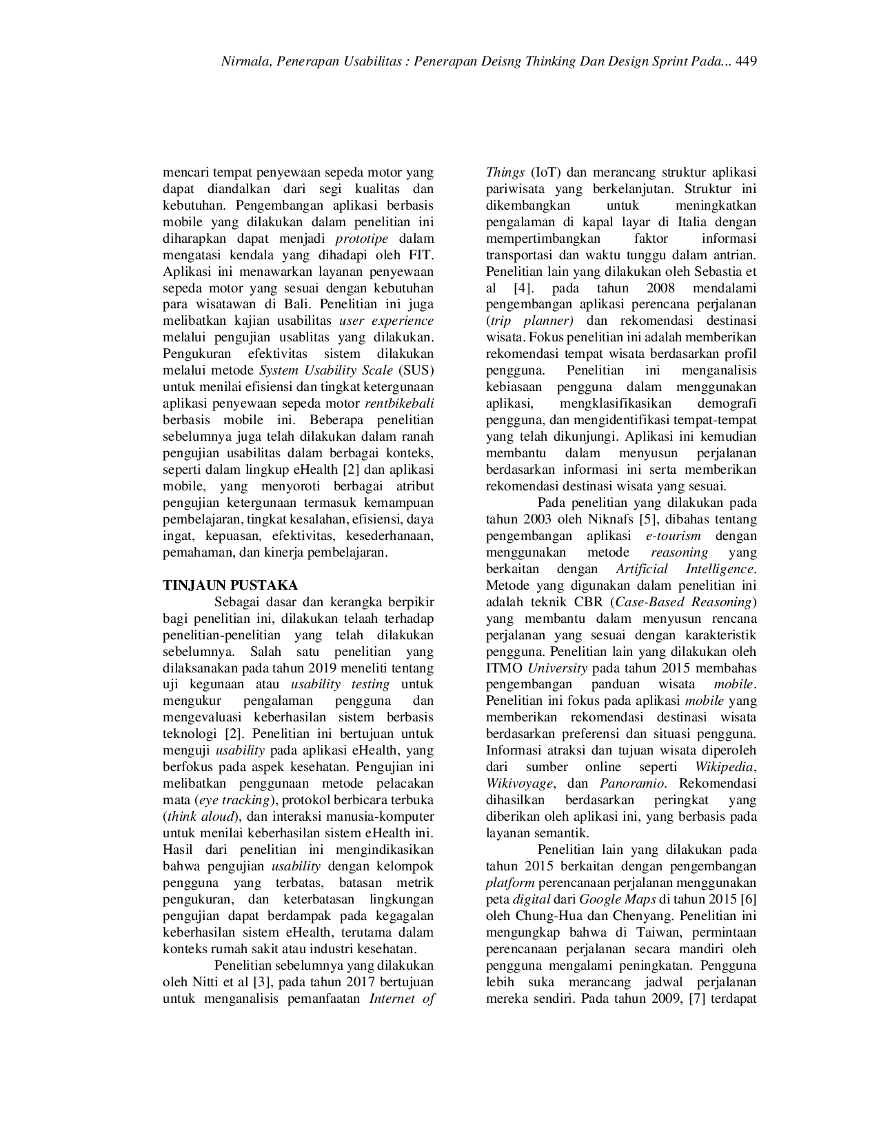 JURIS Pengkajian Usabilitas Penerapan Design Thinking Dan Design Sprint Pada User Interface Aplikasi Mobile Rentbikebali
