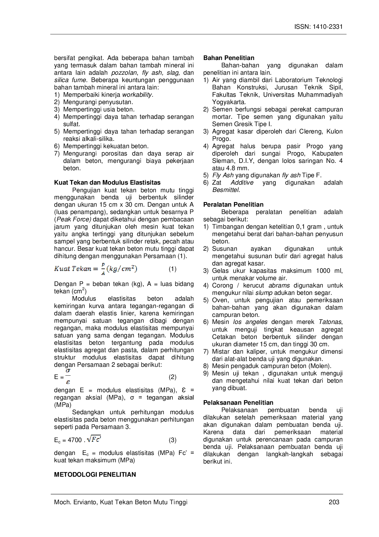 JURIS Kuat Tekan Beton Mutu Tinggi Menggunakan Bahan Tambah Abut Terbang Fly Ash Dan Zat Adiktif Bestmittel