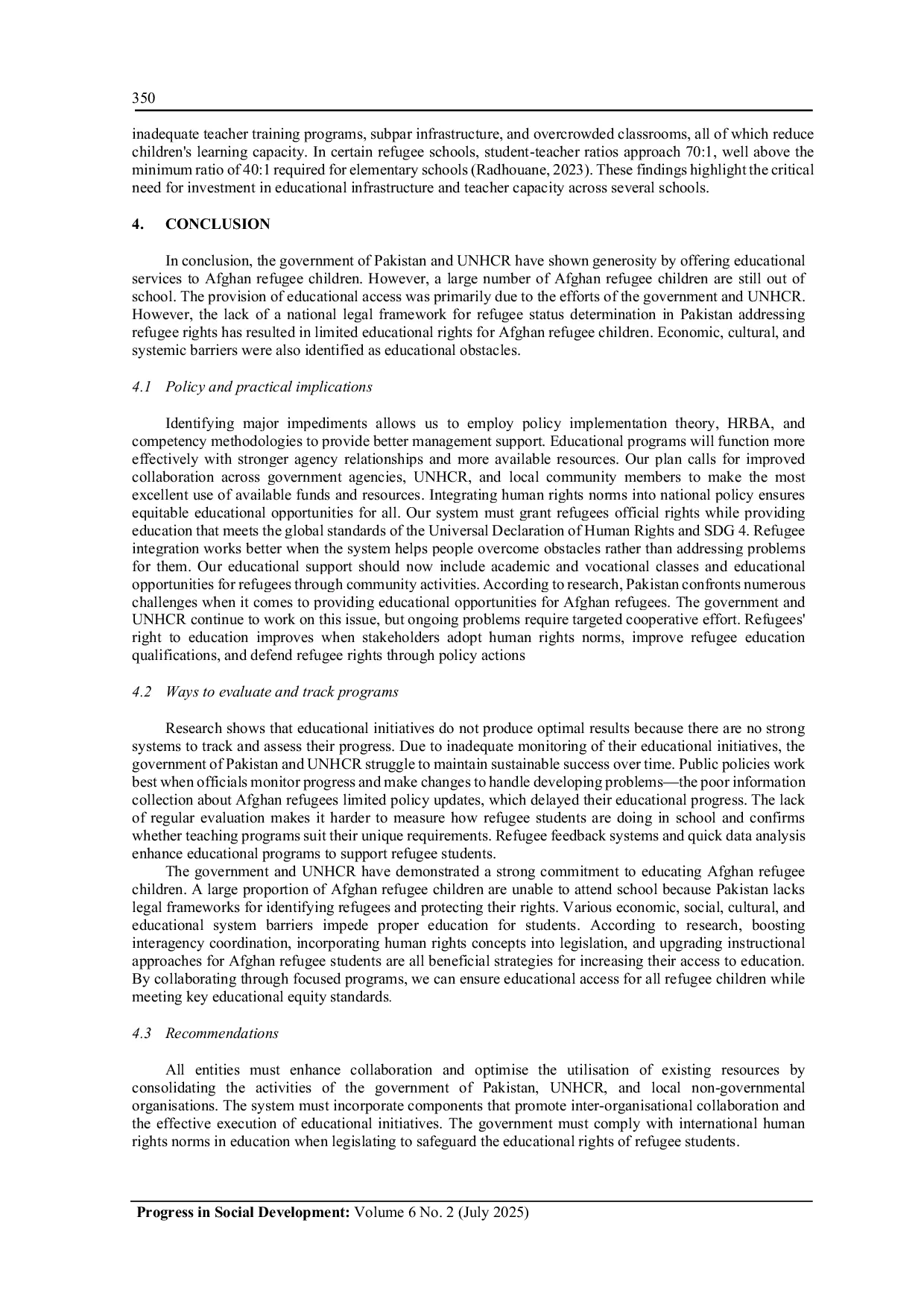 JURIS The Role of Government and UNHCR in Promoting Educational Access for Afghan Refugees in Pakistan