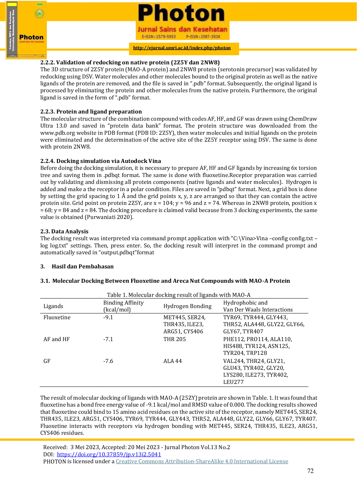 JURIS Innovation of Areca catechu Compounds Combined with Fluoxetine as Antidepressant by In Silico Method