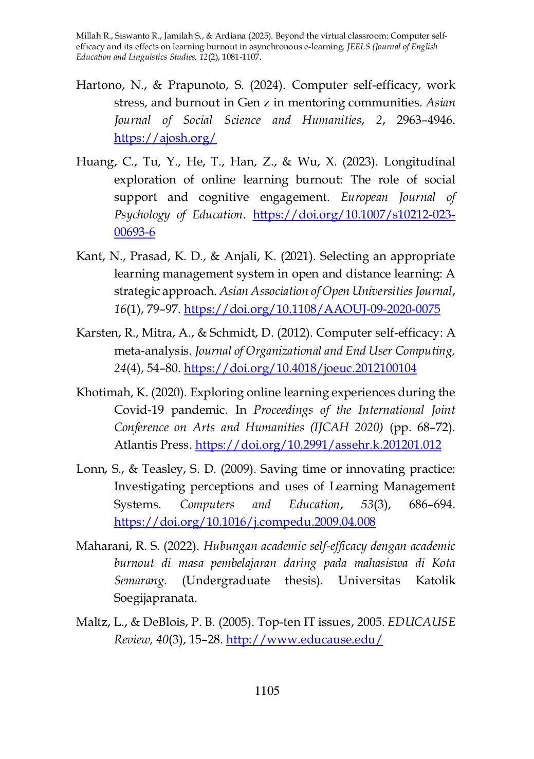 JURIS Beyond the Virtual Classroom Computer Self Efficacy and Its Effects on Learning Burnout in Asynchronous E learning