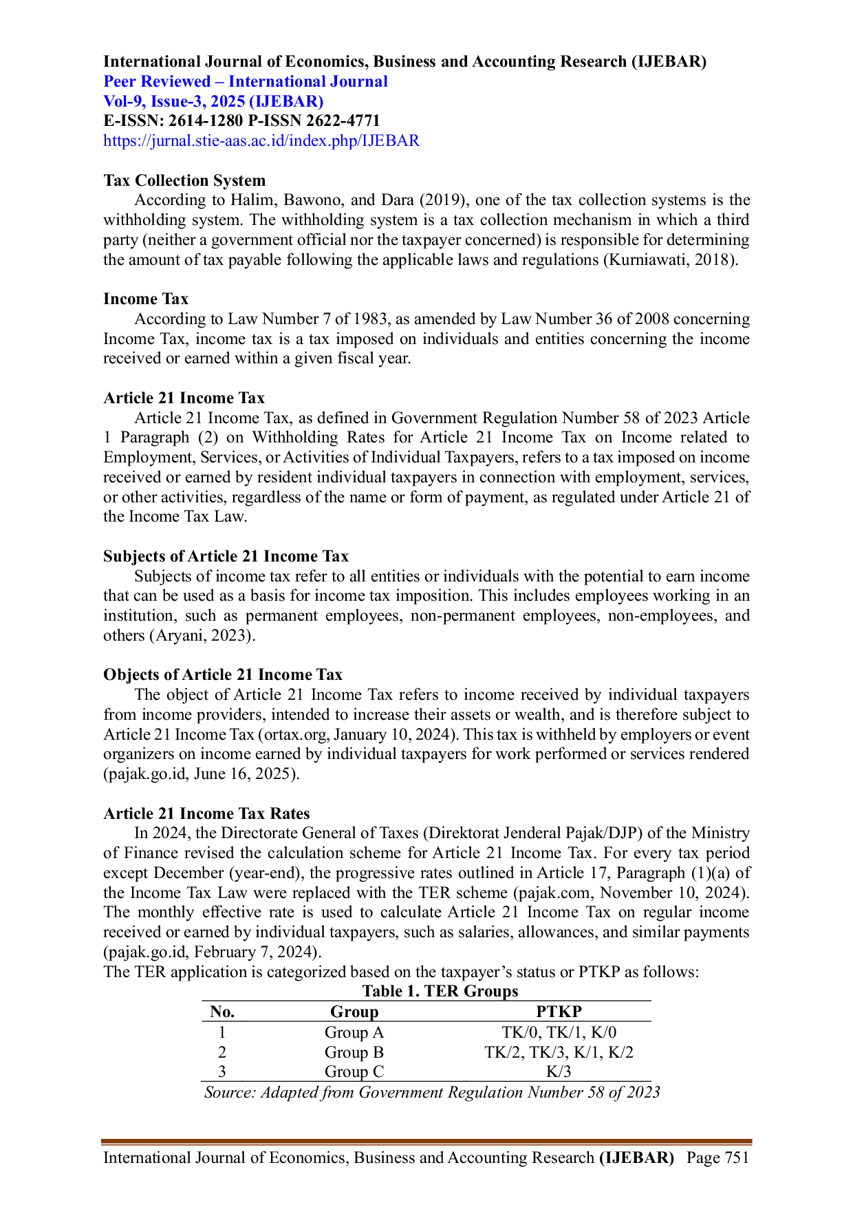JURIS Analysis of the Implementation of Government Regulation Number 58 of 2023 on the Withholding of Article 21 Income Tax for Permanent Employees at PT XYZ
