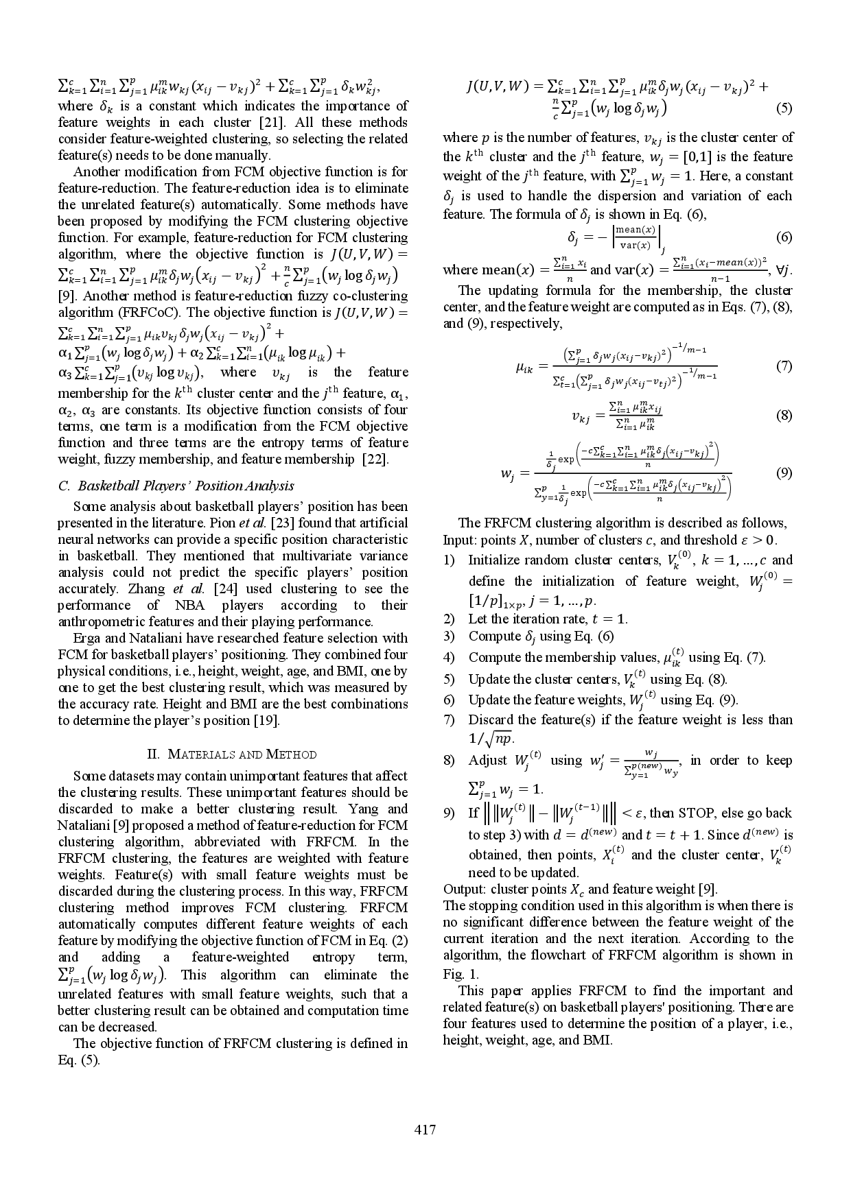 juris Feature reduction Fuzzy c means Clustering for Basketball Players Positioning