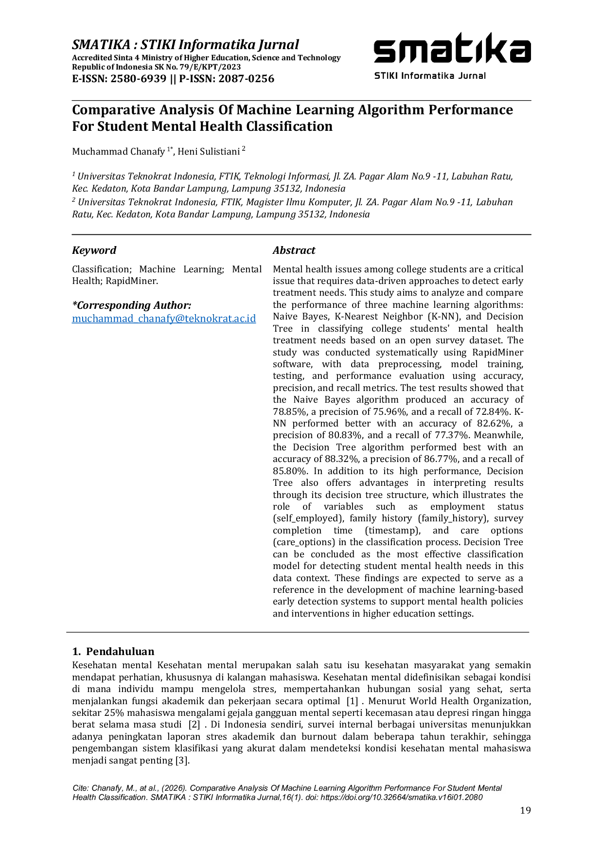 JURIS Comparative Analysis of Machine Learning Algorithm Performance for Student Mental Health Classification