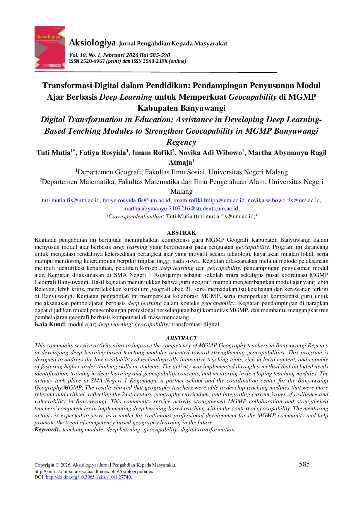 JURIS Transformasi Digital dalam Pendidikan Pendampingan Penyusunan Modul Ajar Berbasis Deep Learning untuk Memperkuat Geocapability di MGMP Kabupaten Banyuwangi