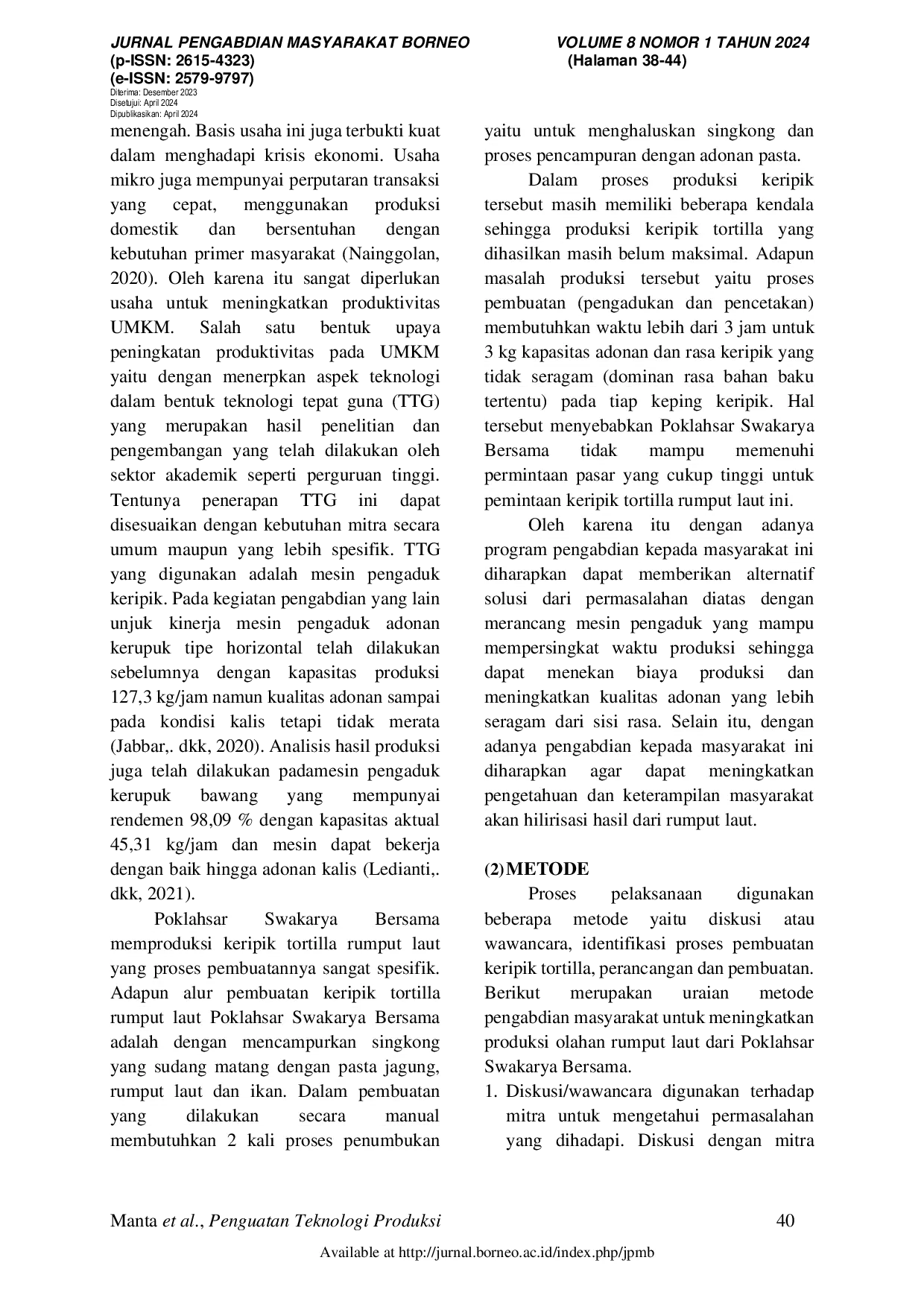 JURIS Improving Produktion Technology of Processed Seaweed on Poklahsar Swakarya Bersama in Penajam Paser Utara