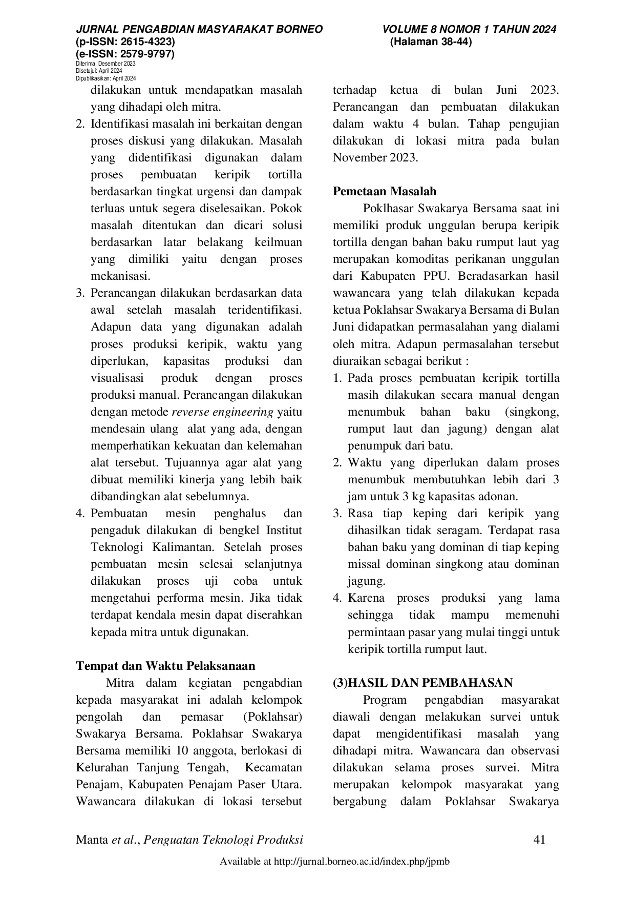 JURIS Improving Produktion Technology of Processed Seaweed on Poklahsar Swakarya Bersama in Penajam Paser Utara