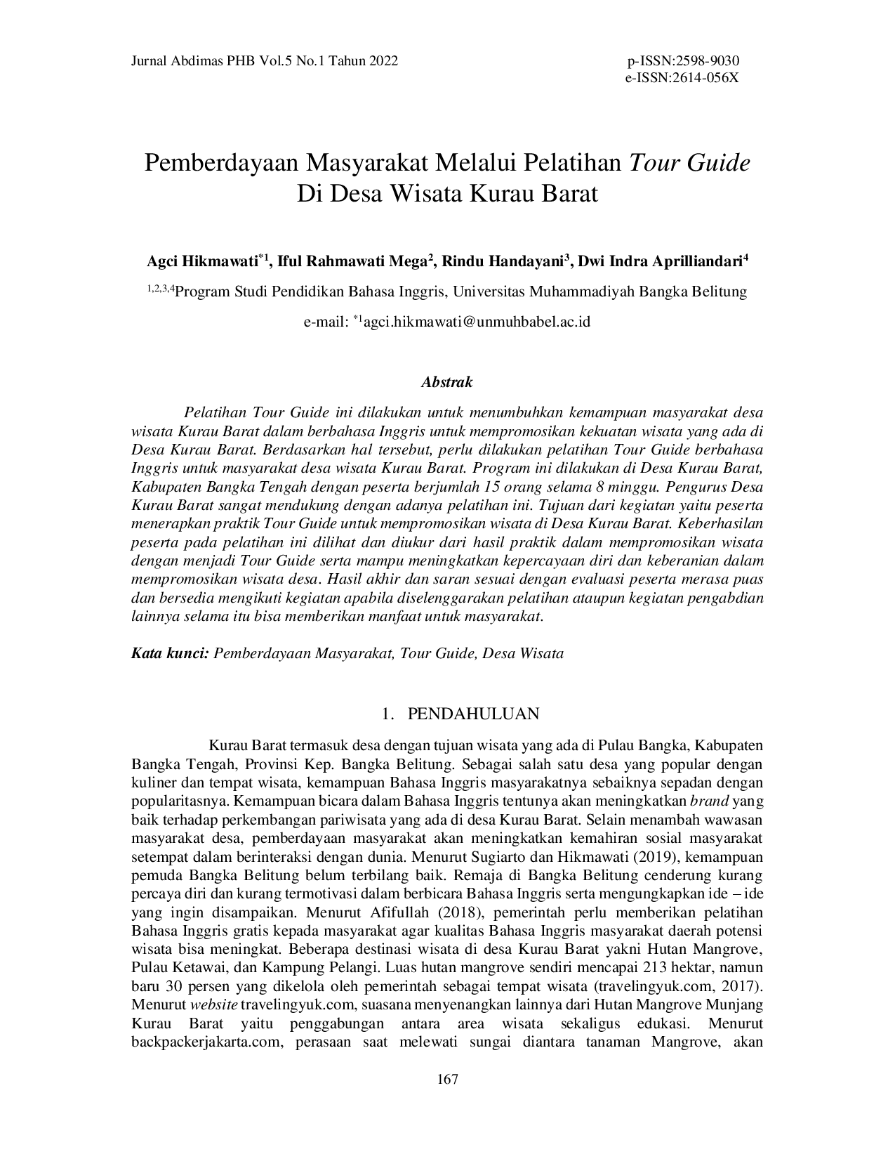 juris Pemberdayaan Masyarakat Melalui Pelatihan Tour Guide Di Desa Wisata Kurau Barat